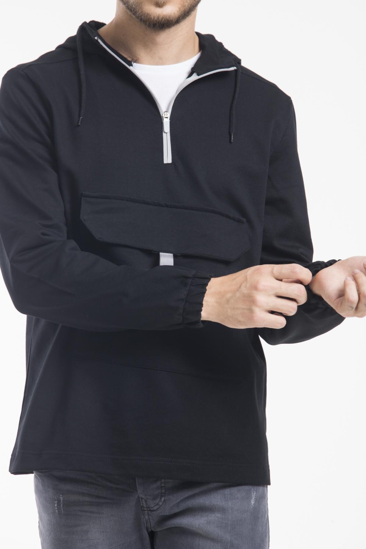 Süperlife Erkek Kapşonlu Yarım Fermuarlı İnce Sweatshirt SPR 20K52
