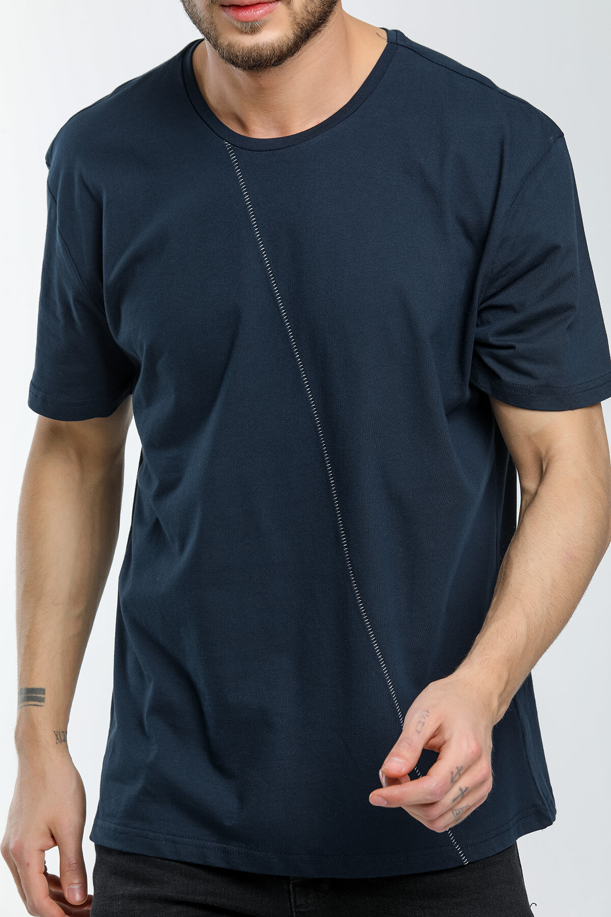 Süperlife Erkek Bisiklet Yaka Slim Fit Ön Çöp Dikiş Garni  Tişort SPR21Y01