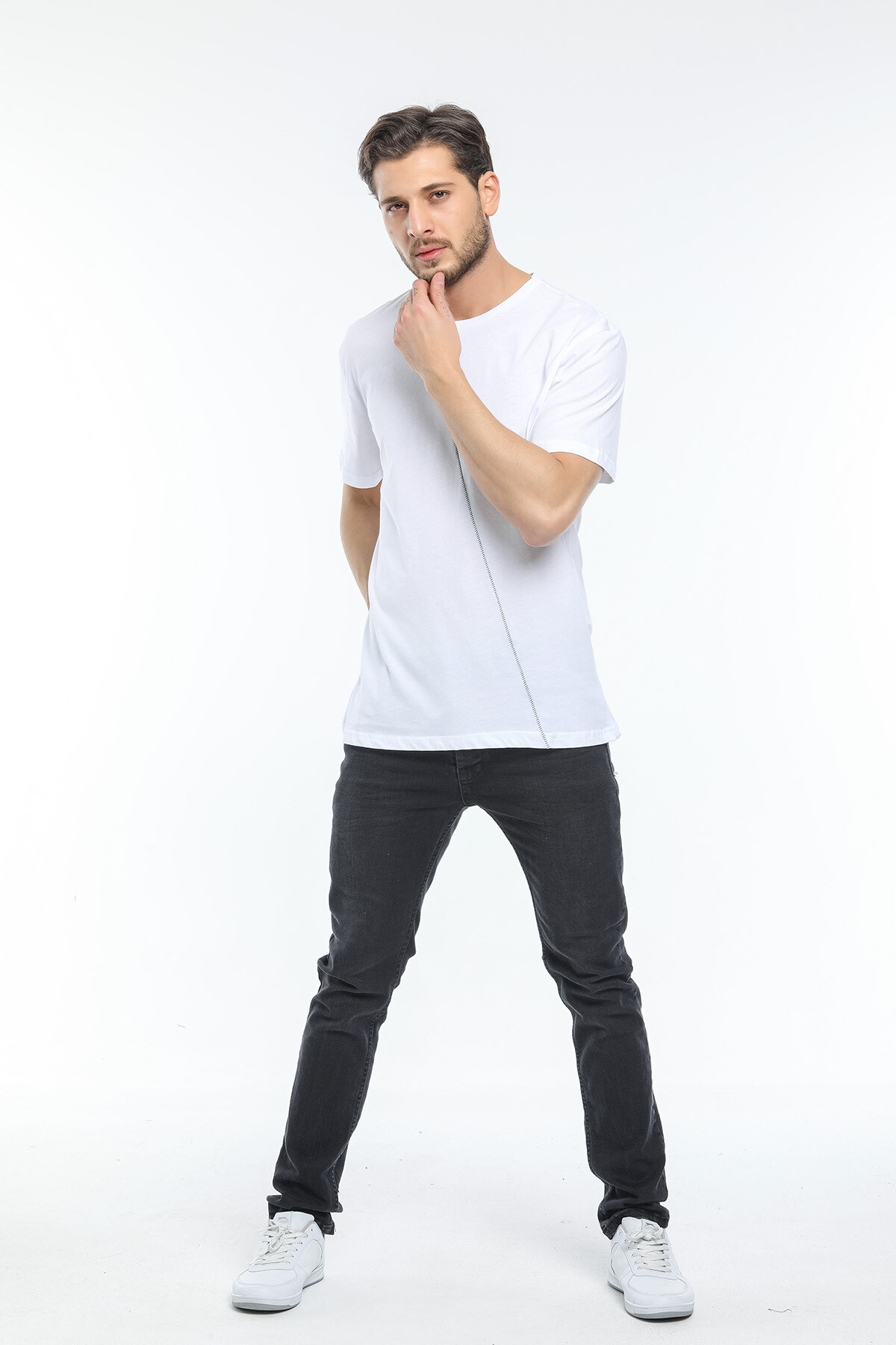Süperlife Erkek Bisiklet Yaka Slim Fit Ön Çöp Dikiş Garni  Tişort SPR21Y01