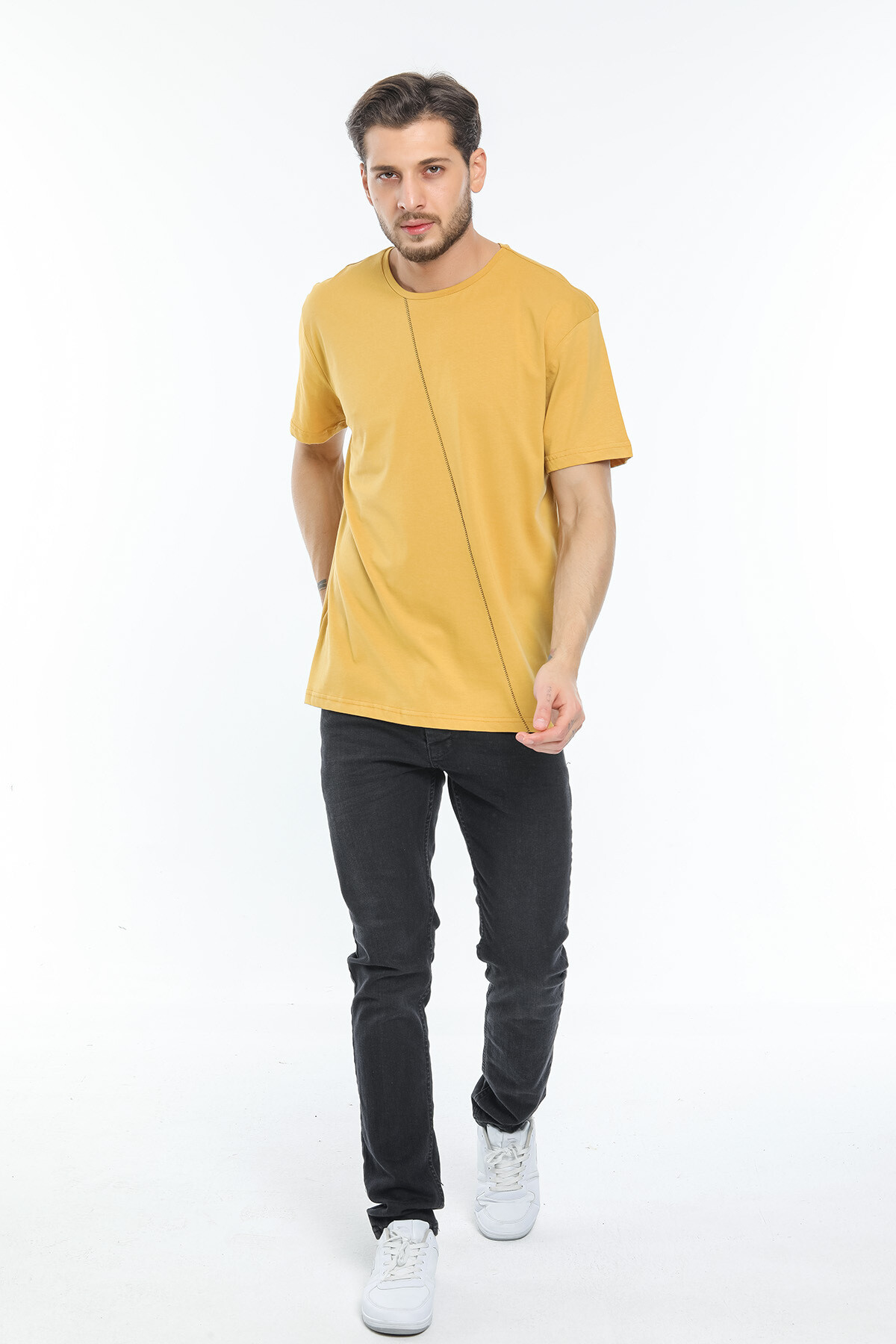 Süperlife Erkek Bisiklet Yaka Slim Fit Ön Çöp Dikiş Garni  Tişort SPR21Y01