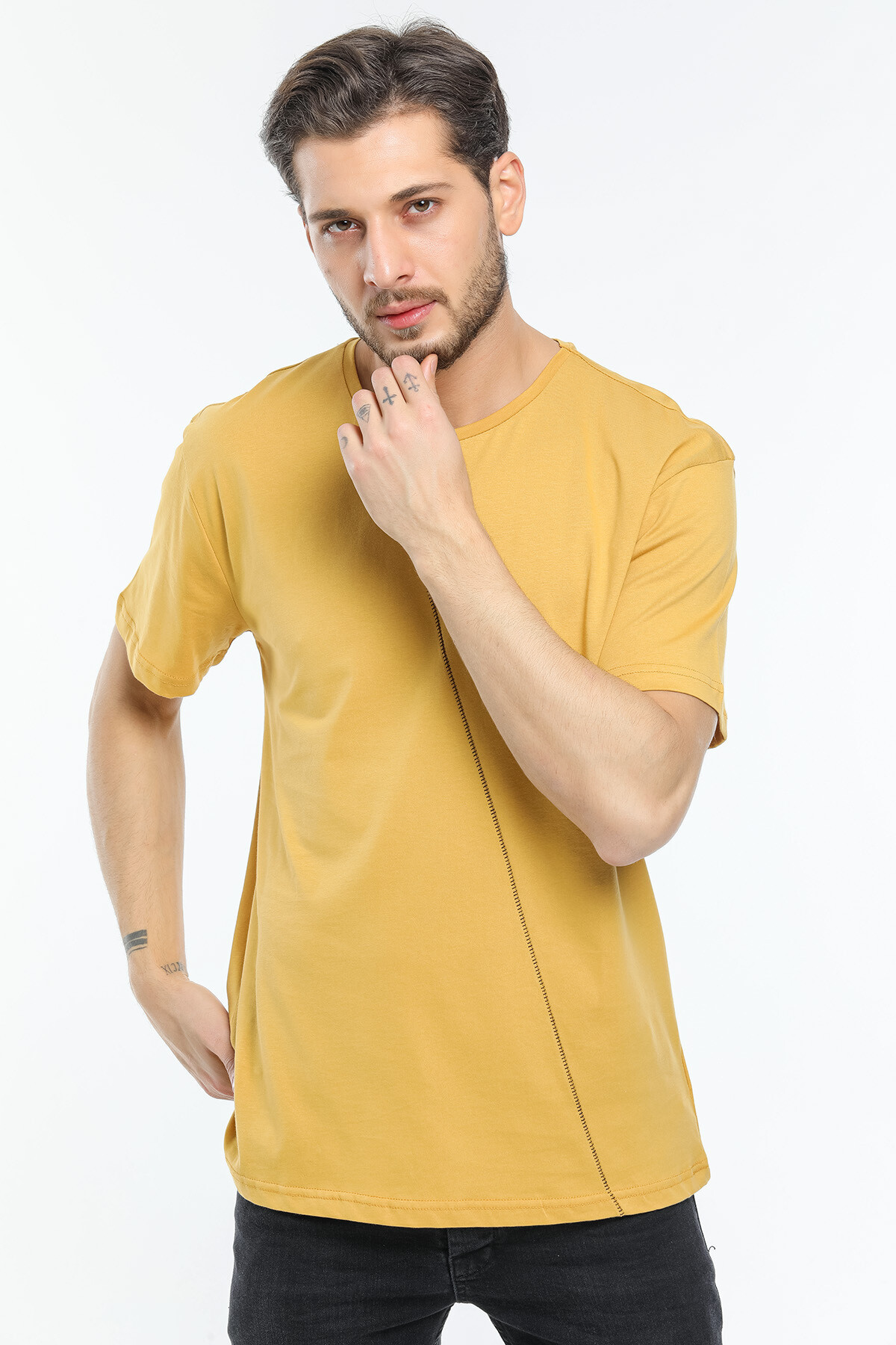 Süperlife Erkek Bisiklet Yaka Slim Fit Ön Çöp Dikiş Garni  Tişort SPR21Y01