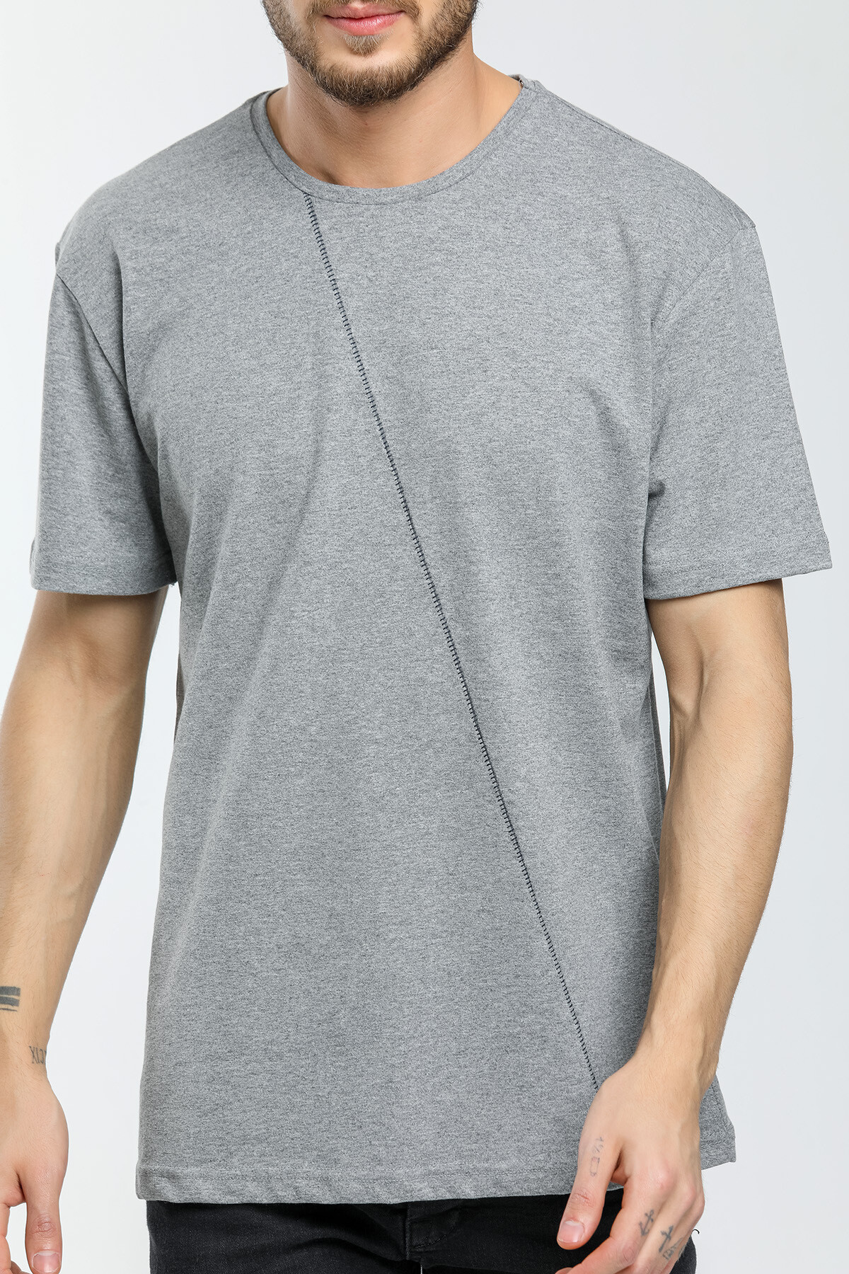 Süperlife Erkek Bisiklet Yaka Slim Fit Ön Çöp Dikiş Garni  Tişort SPR21Y01