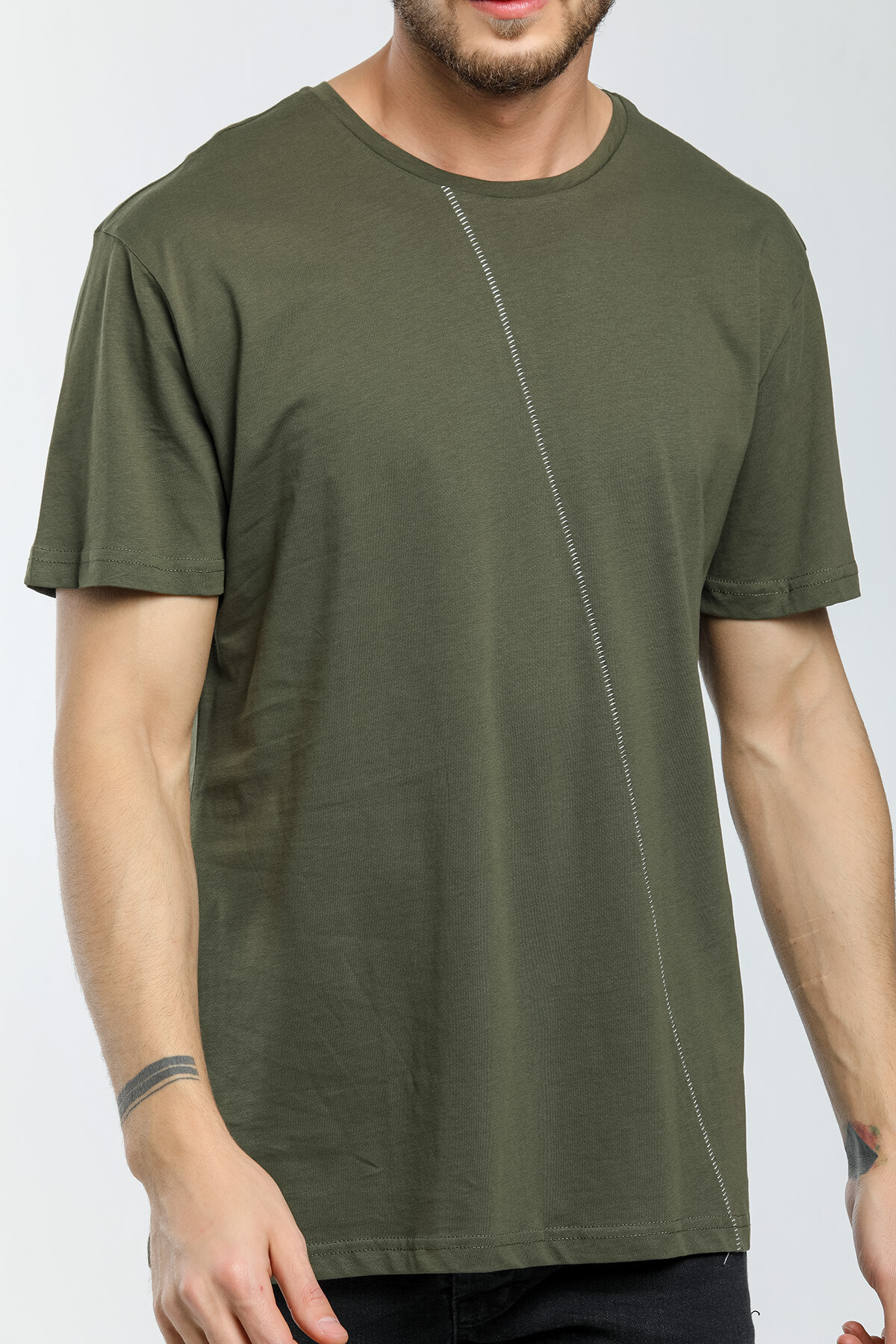 Süperlife Erkek Bisiklet Yaka Slim Fit Ön Çöp Dikiş Garni  Tişort SPR21Y01