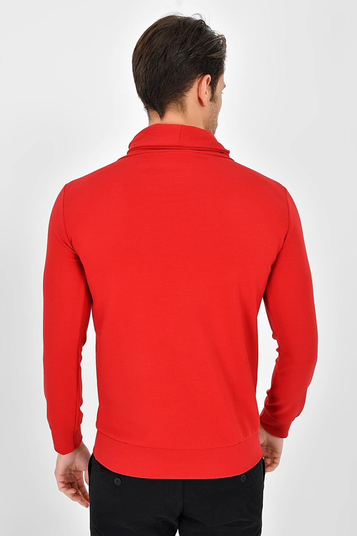 Süperlife Şal Yaka Uzun Kollu Dar Kalıp İnce Erkek Baskılı Sweatshirt SPR 2019K41