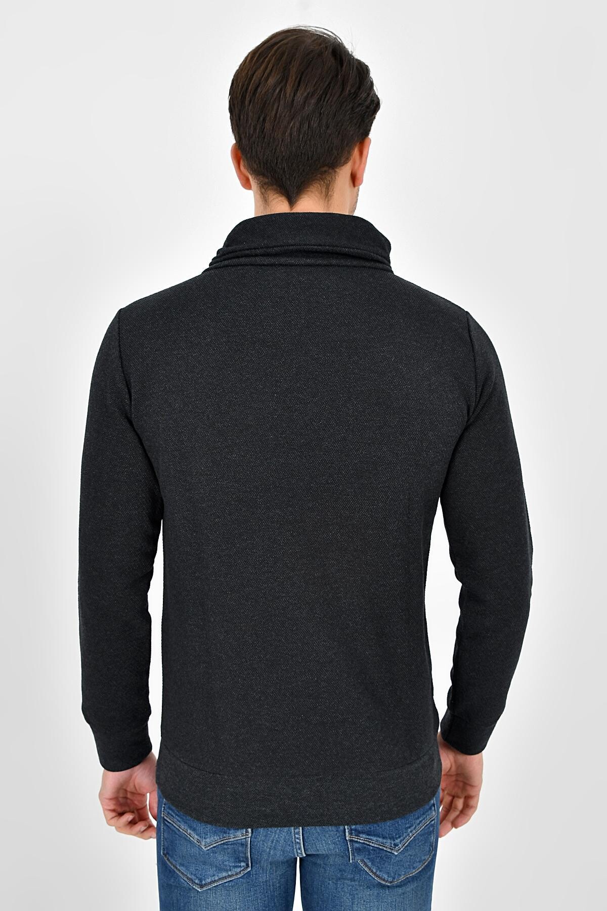 Süperlife Şal Yaka Uzun Kollu Dar Kalıp İnce Erkek Baskılı Sweatshirt SPR 2019K41