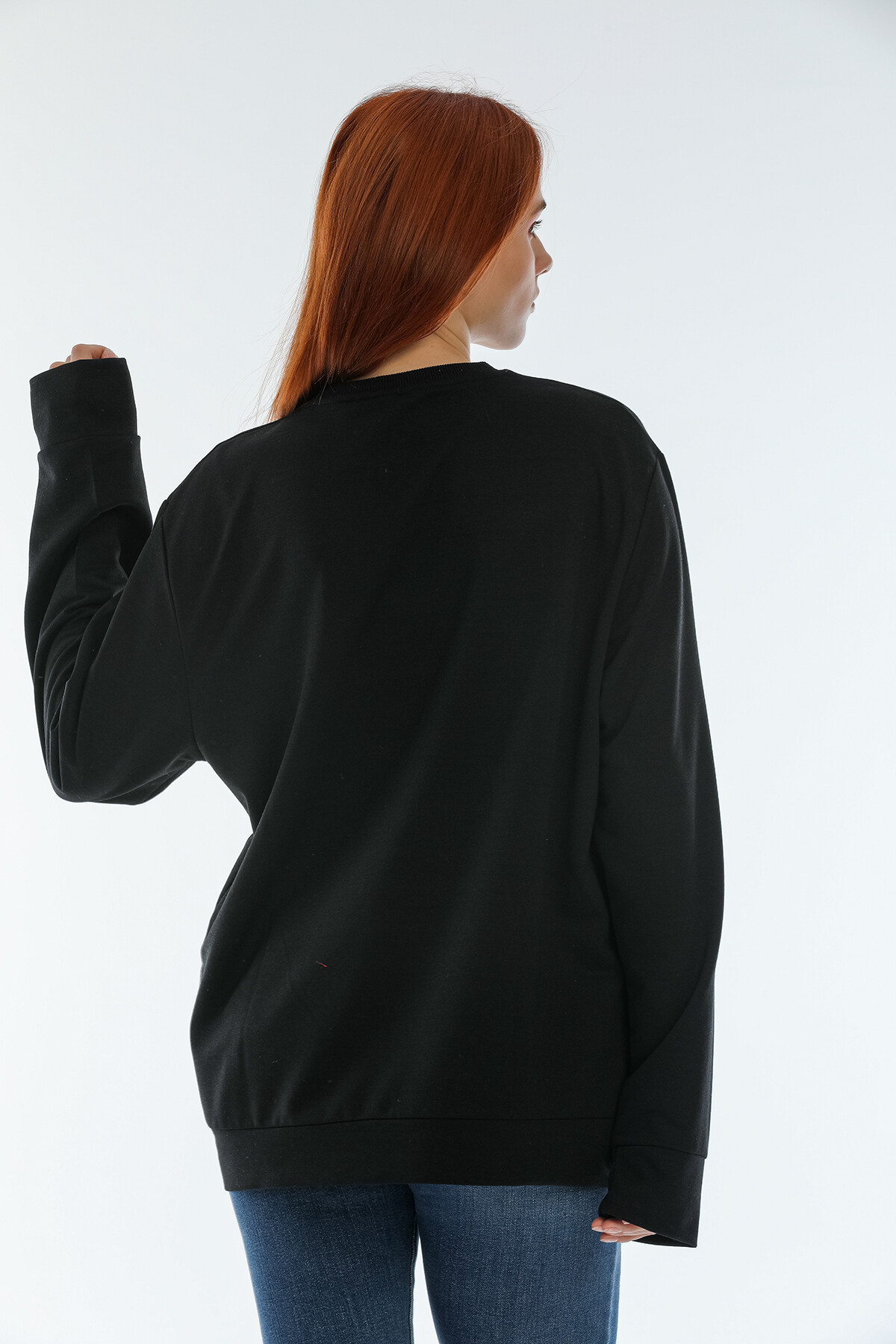 Süperlife Kadın Bisiklet Yaka Oversize Fit Aır Baskılı İnce Sweatshirt SPR22SWK101