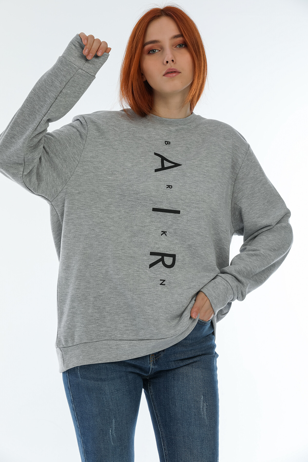 Süperlife Kadın Bisiklet Yaka Oversize Fit Aır Baskılı İnce Sweatshirt SPR22SWK101