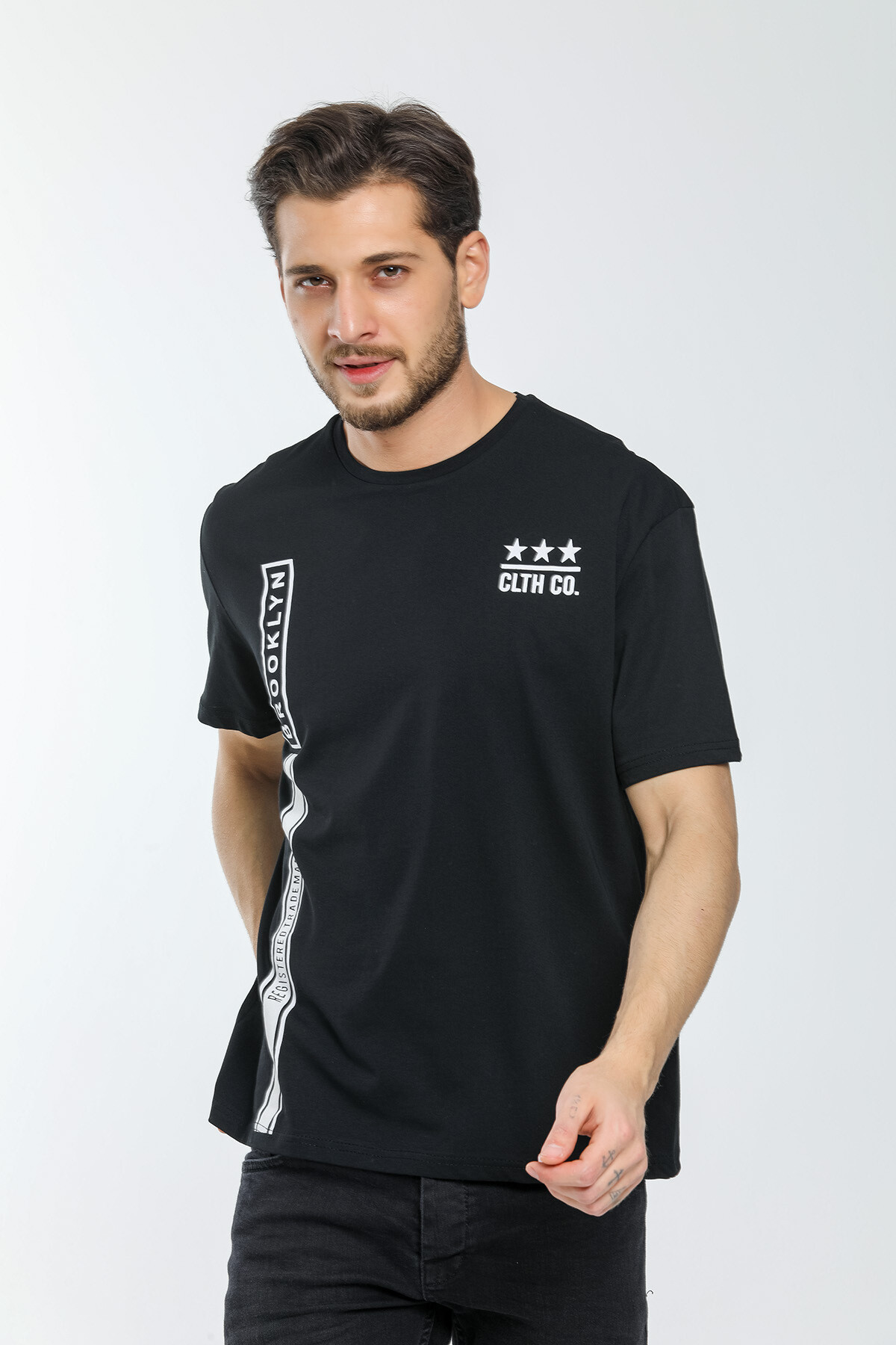 Erkek Bisiklet Yaka Slim Fit Baskılı Tişort SPR21Y24