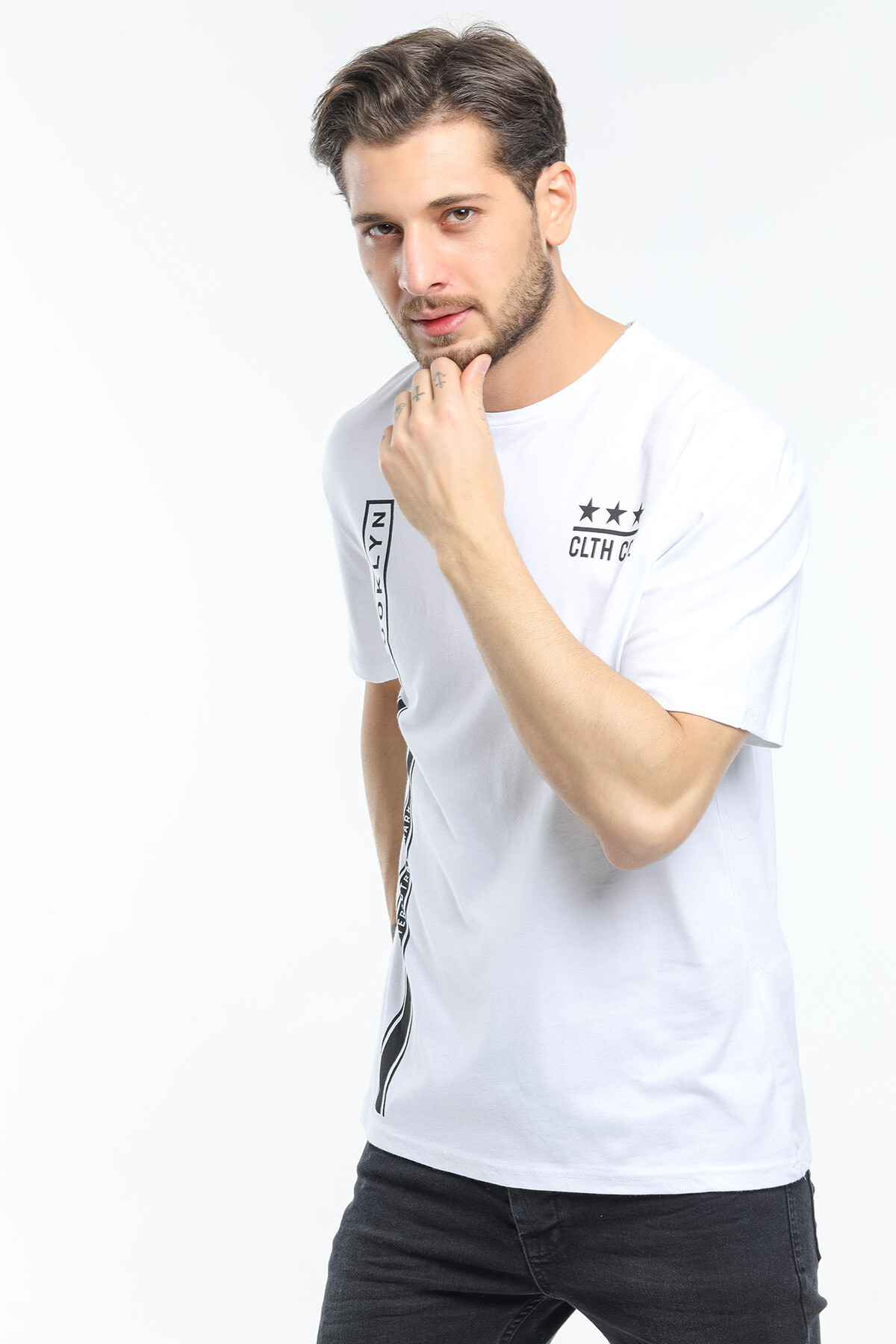 Erkek Bisiklet Yaka Slim Fit Baskılı Tişort SPR21Y24