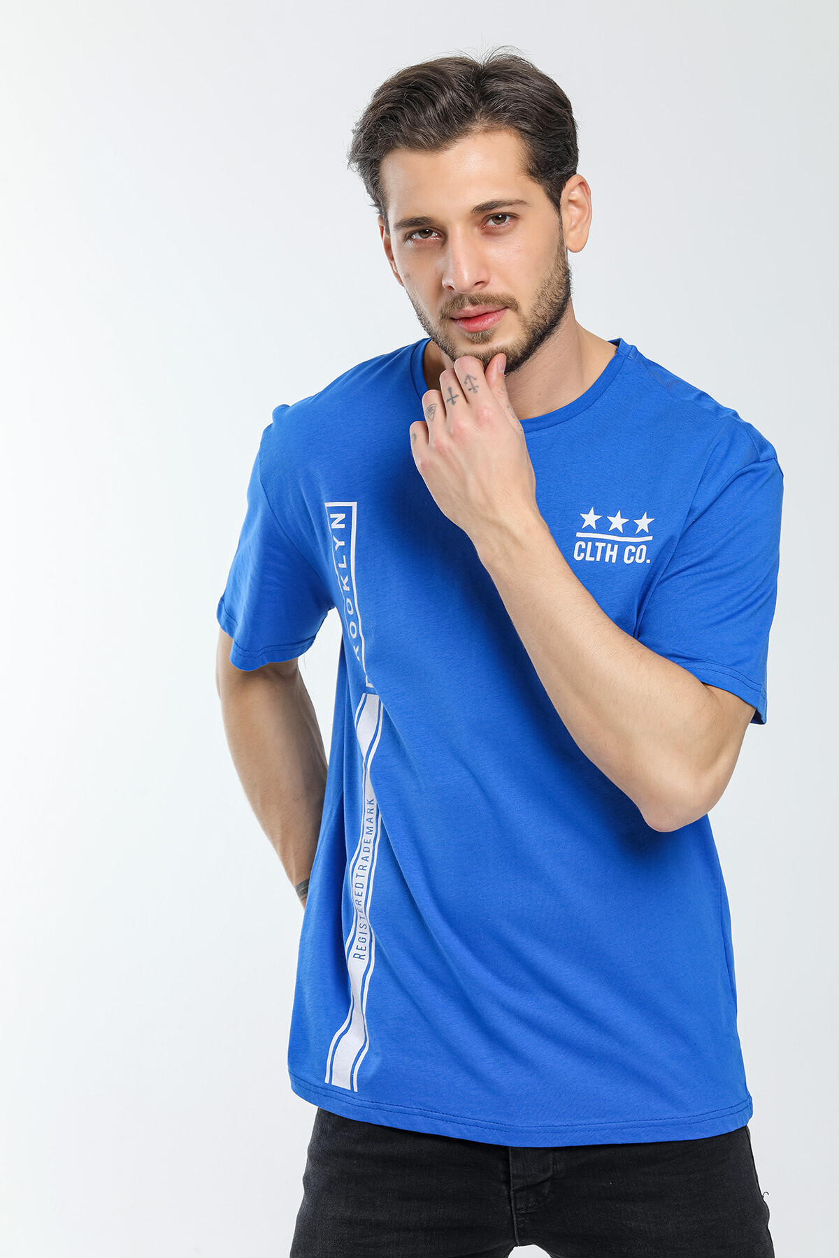 Erkek Bisiklet Yaka Slim Fit Baskılı Tişort SPR21Y24