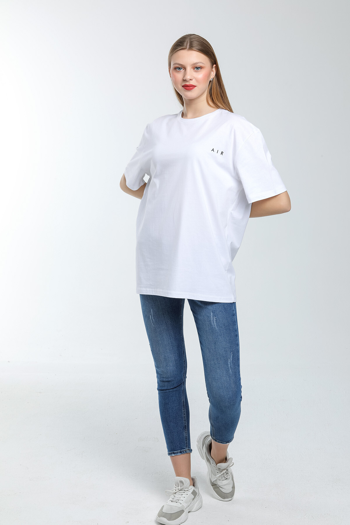 Süperlife Kadın Bisiklet Yaka Regular Fit Baskılı Tişort SPR21YK23