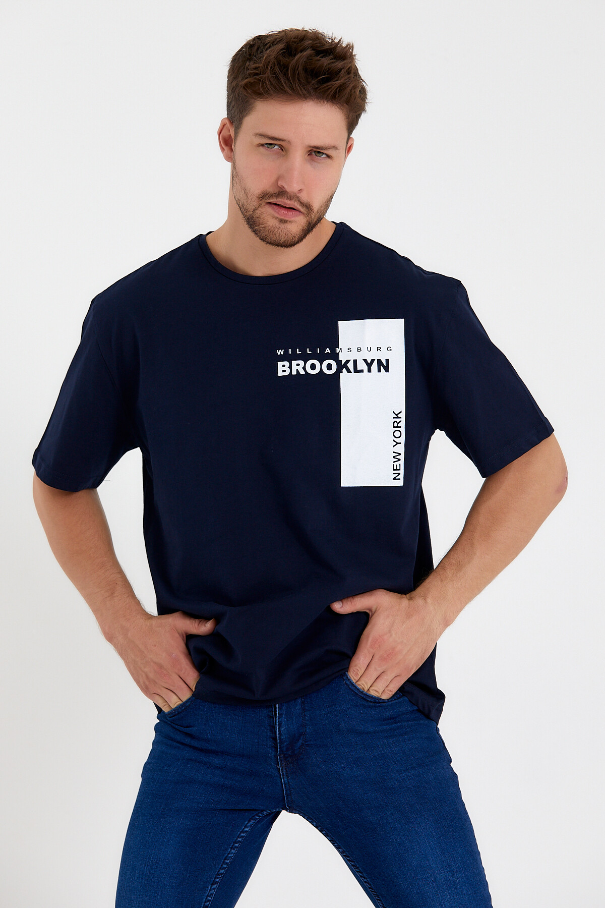 Süperlife Erkek Bisiklet Yaka Slim Fit Baskılı Tişort SPR21Y21 