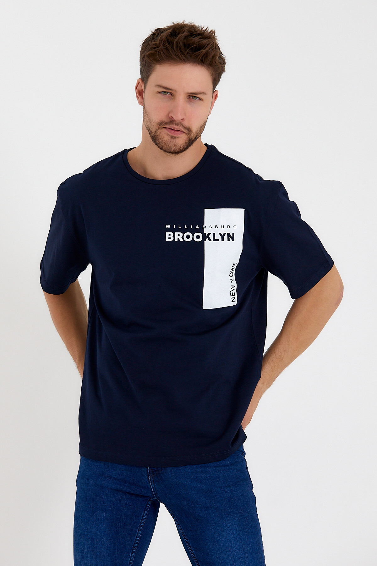 Süperlife Erkek Bisiklet Yaka Slim Fit Baskılı Tişort SPR21Y21 