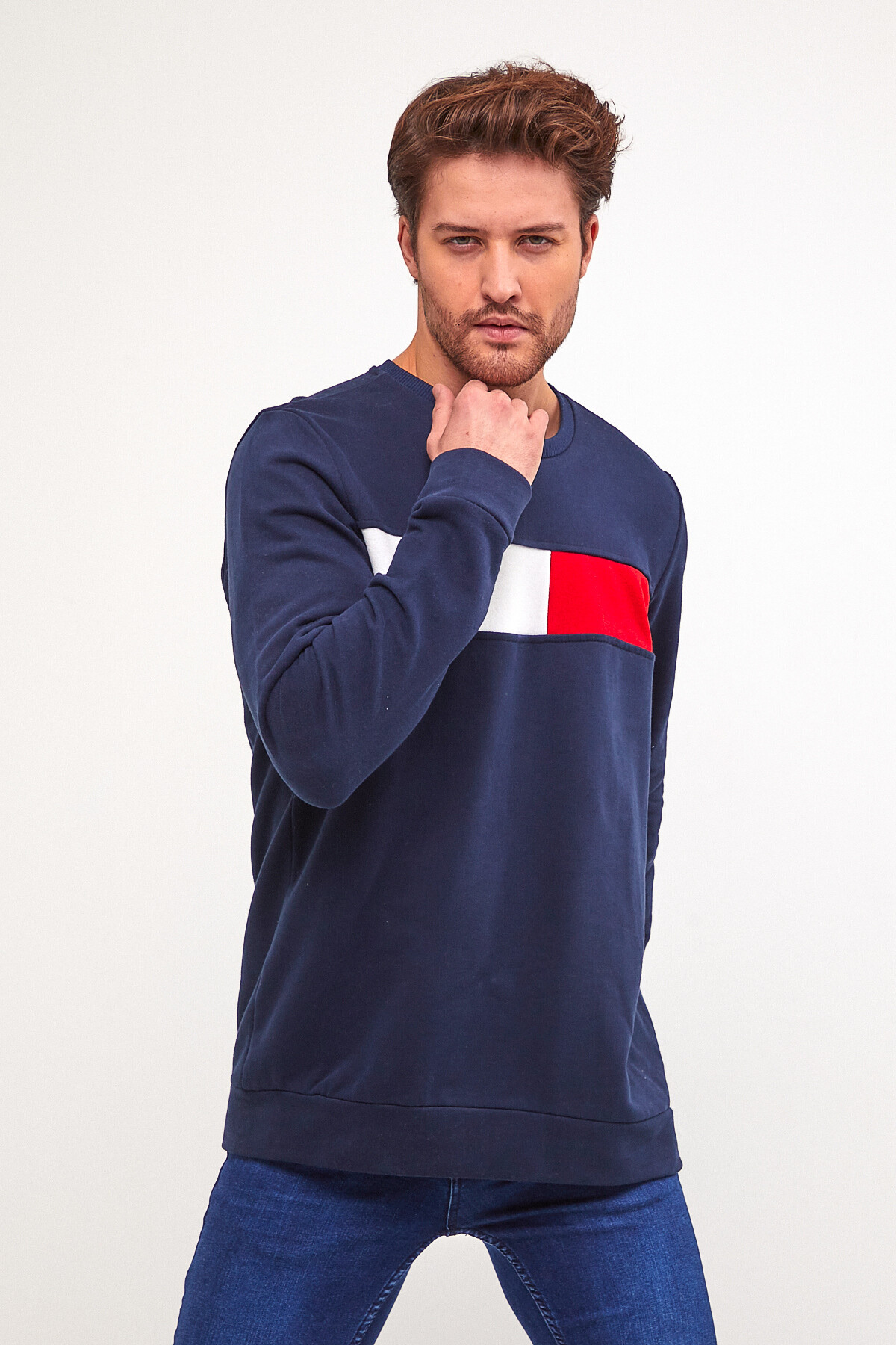 Erkek Bisiklet Yaka Regular Fit Garnili İnce Sweatshırt SPR22SW135