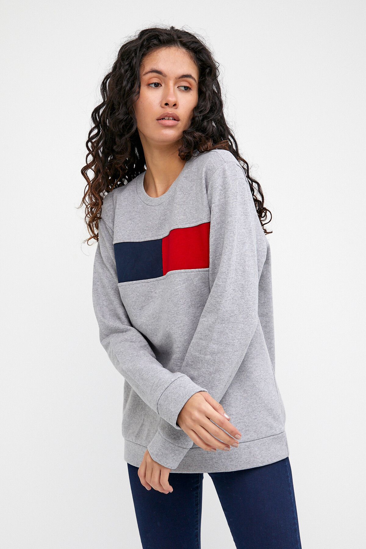 Kadın Bisiklet Yaka Garnili Oversize Fit İnce Sweatshirt SPR22SWK135