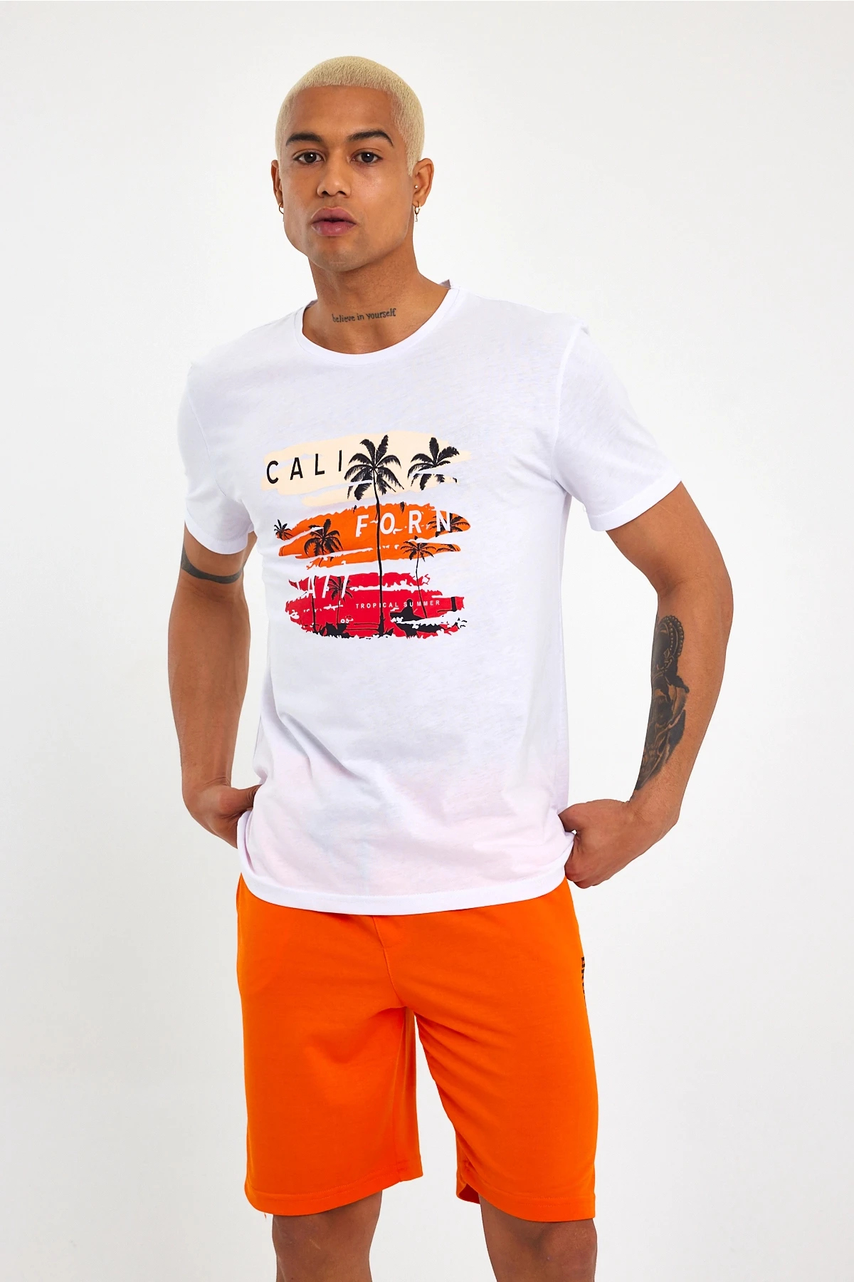 Erkek Bisiklet Yaka Regular Fit Baskılı Tişort SPR23ts302