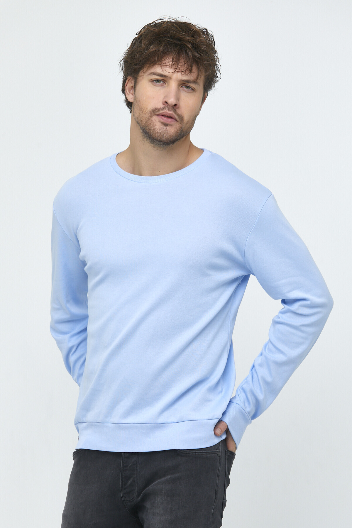 Süperlife Erkek Bisiklet Yaka Slim Fit İnce Sweatshirt SPR 20K17