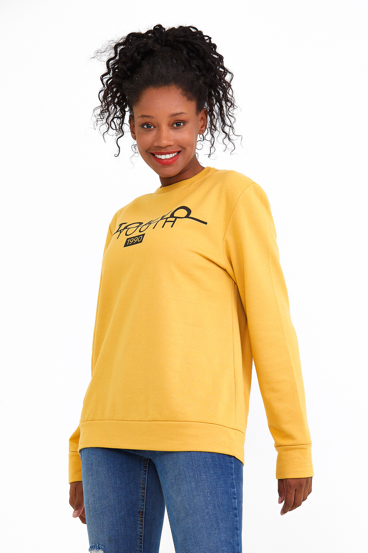 Süperlife Kadın Bisiklet Yaka Regular Fit Tokya Baskılı İnce Sweatshirt SPR22SWK134