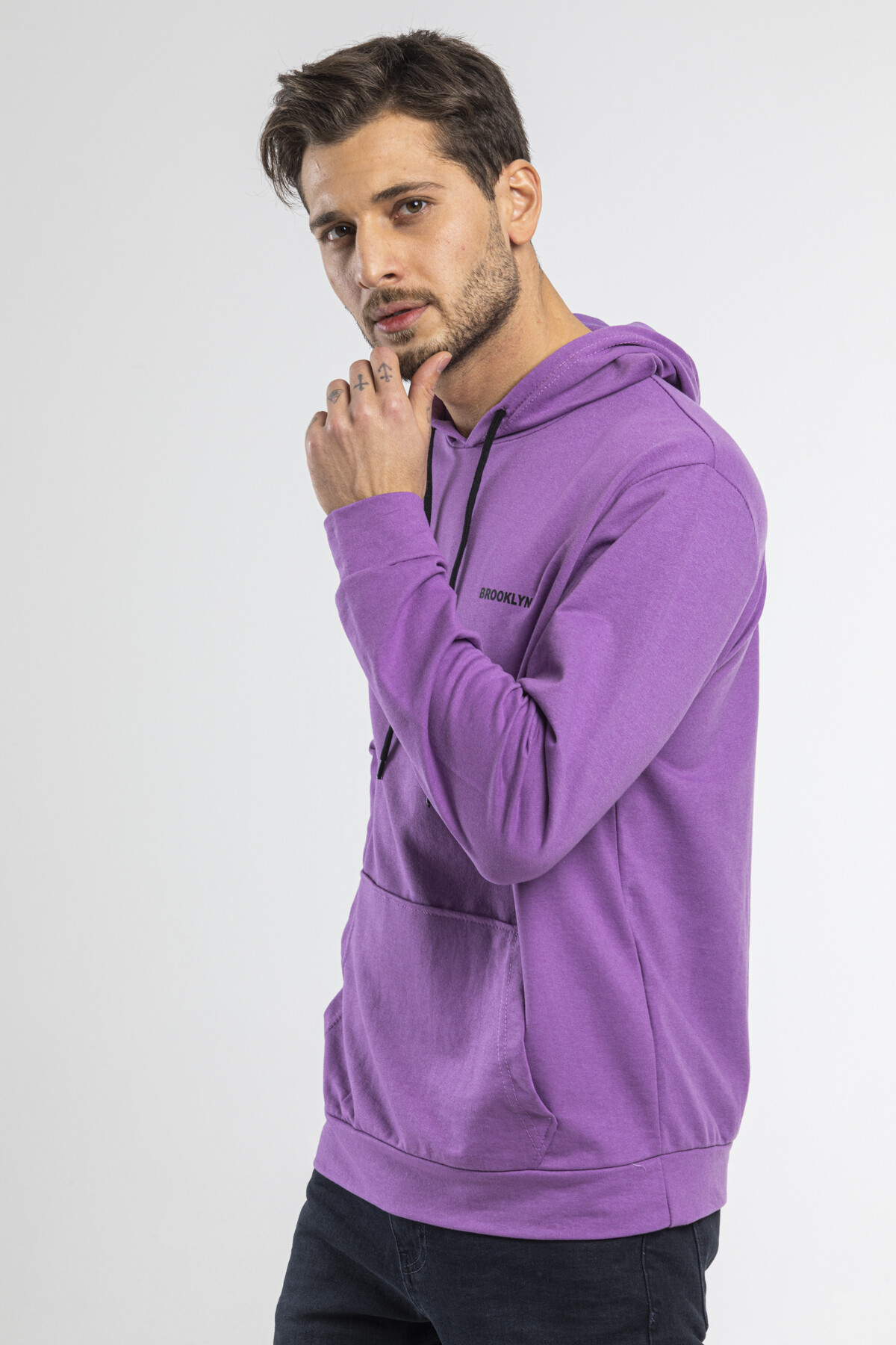 Süperlife Kapşonlu Uzun Kollu Baskılı Dar Kalıp İnce Erkek Sweatshirt SPR 2019K61