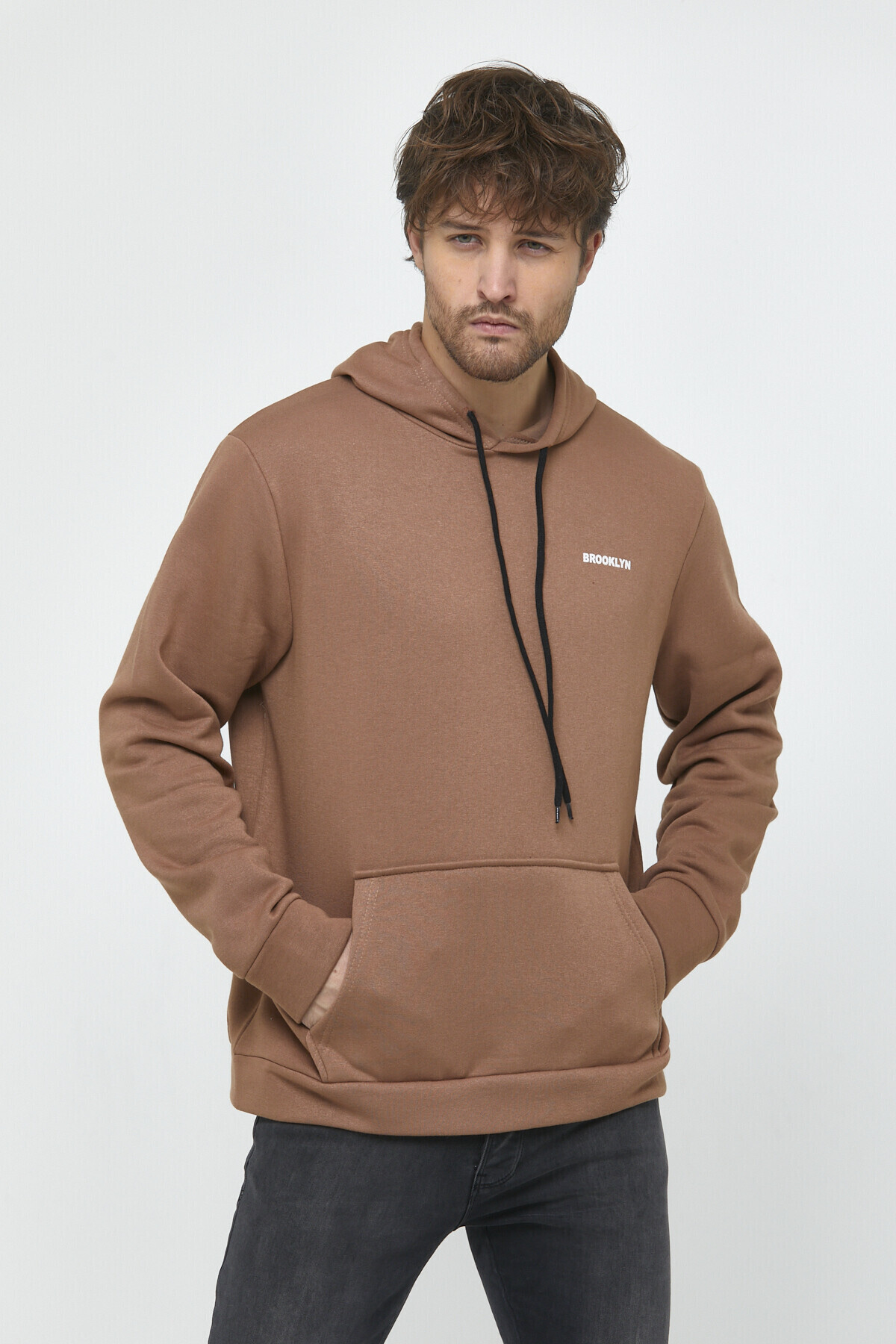 Süperlife Kapşonlu Uzun Kollu Baskılı Dar Kalıp İnce Erkek Sweatshirt SPR 2019K61