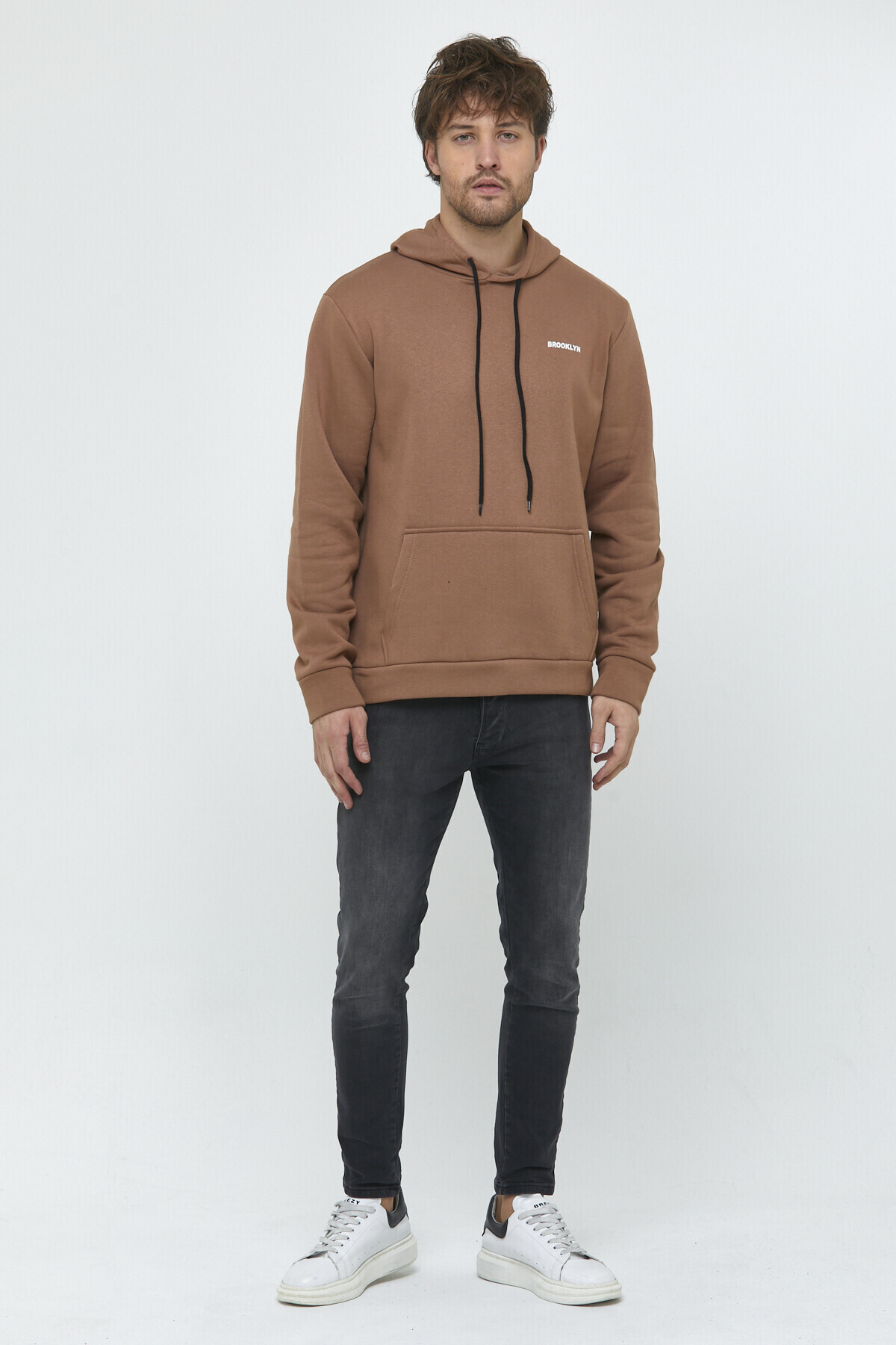 Süperlife Kapşonlu Uzun Kollu Baskılı Dar Kalıp İnce Erkek Sweatshirt SPR 2019K61