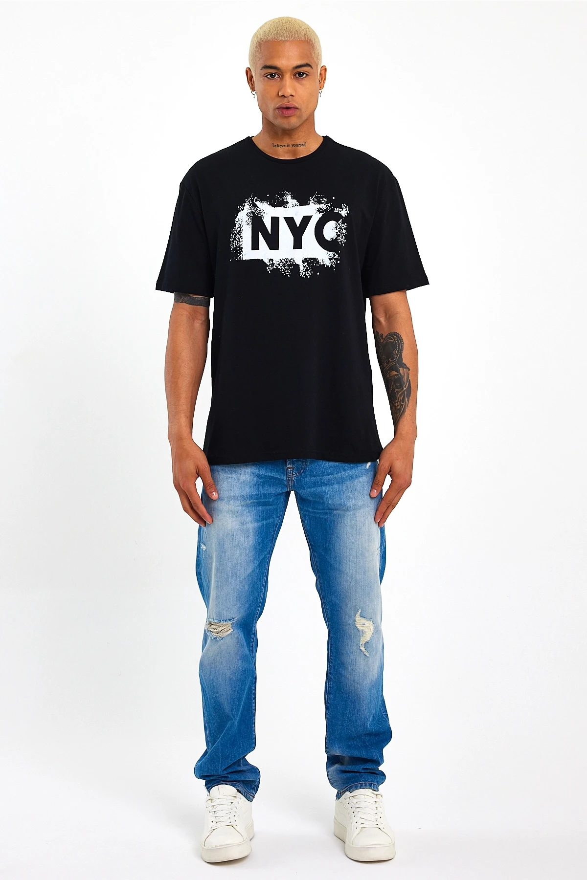 Süperlife Erkek Bisiklet Yaka Regular Fit NYC Baskılı Tişort SPR22TS114
