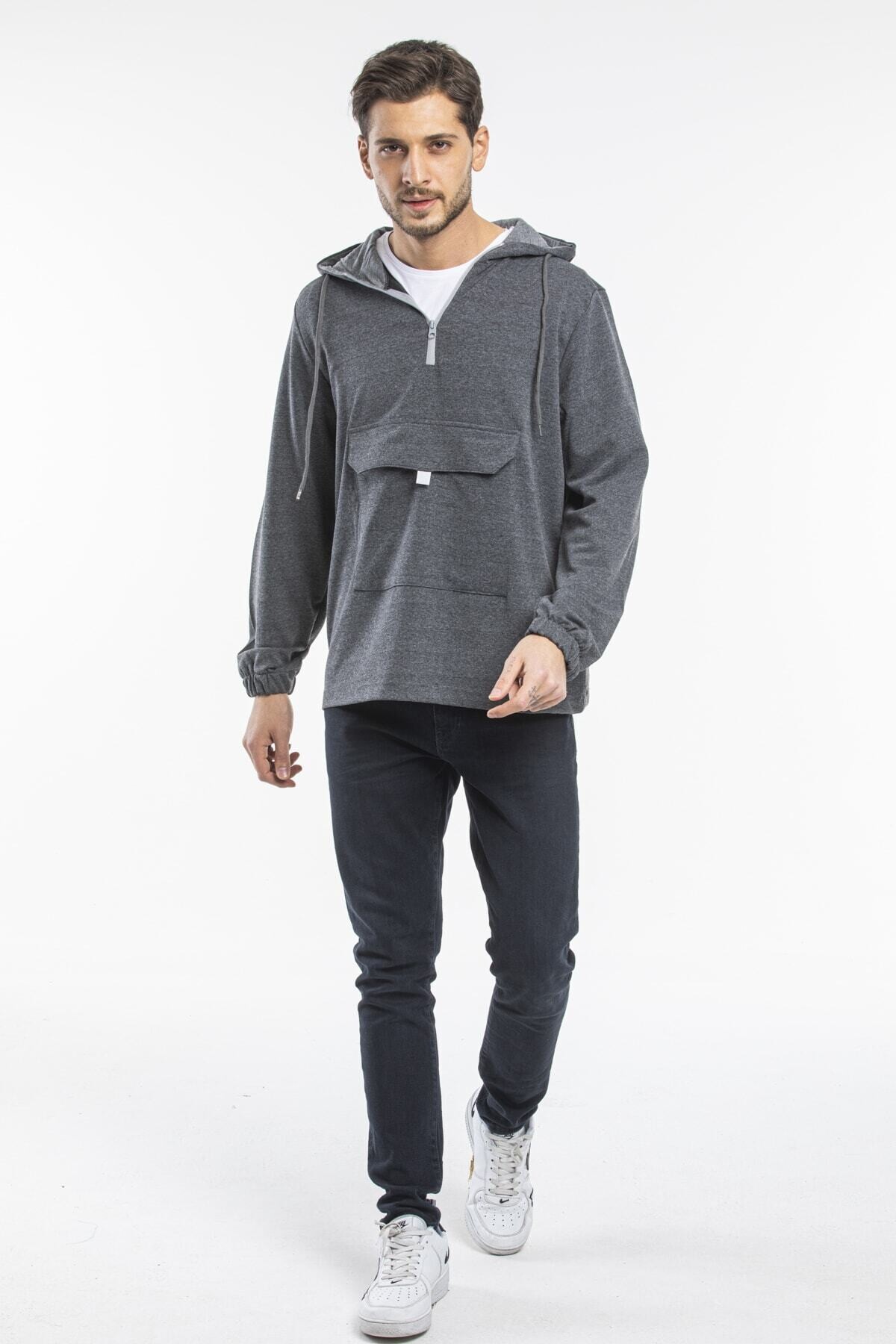 Süperlife Erkek Kapşonlu Yarım Fermuarlı İnce Sweatshirt SPR 20K52