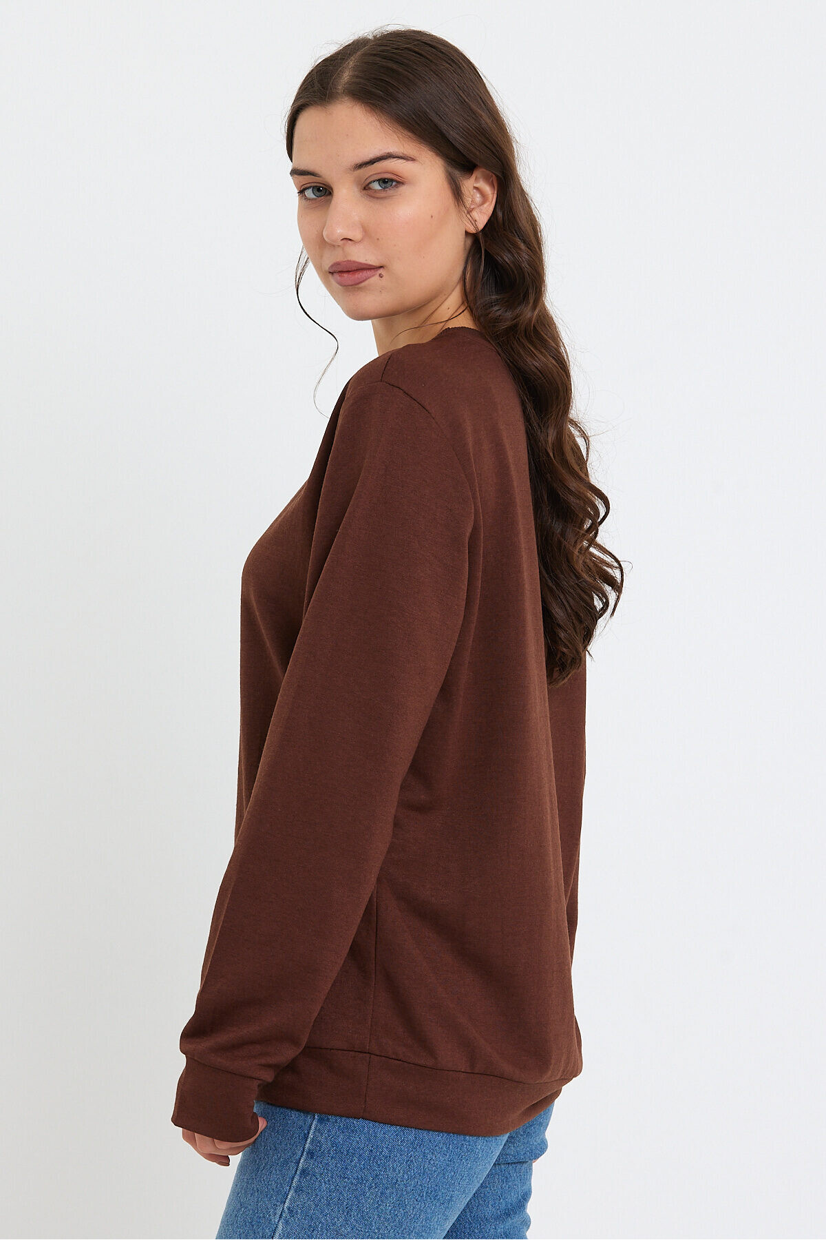Süperlife Kadın Bisiklet Yaka Oversize Fit Brooklyn Baskılı İnce Sweatshirt SPR23SWK330