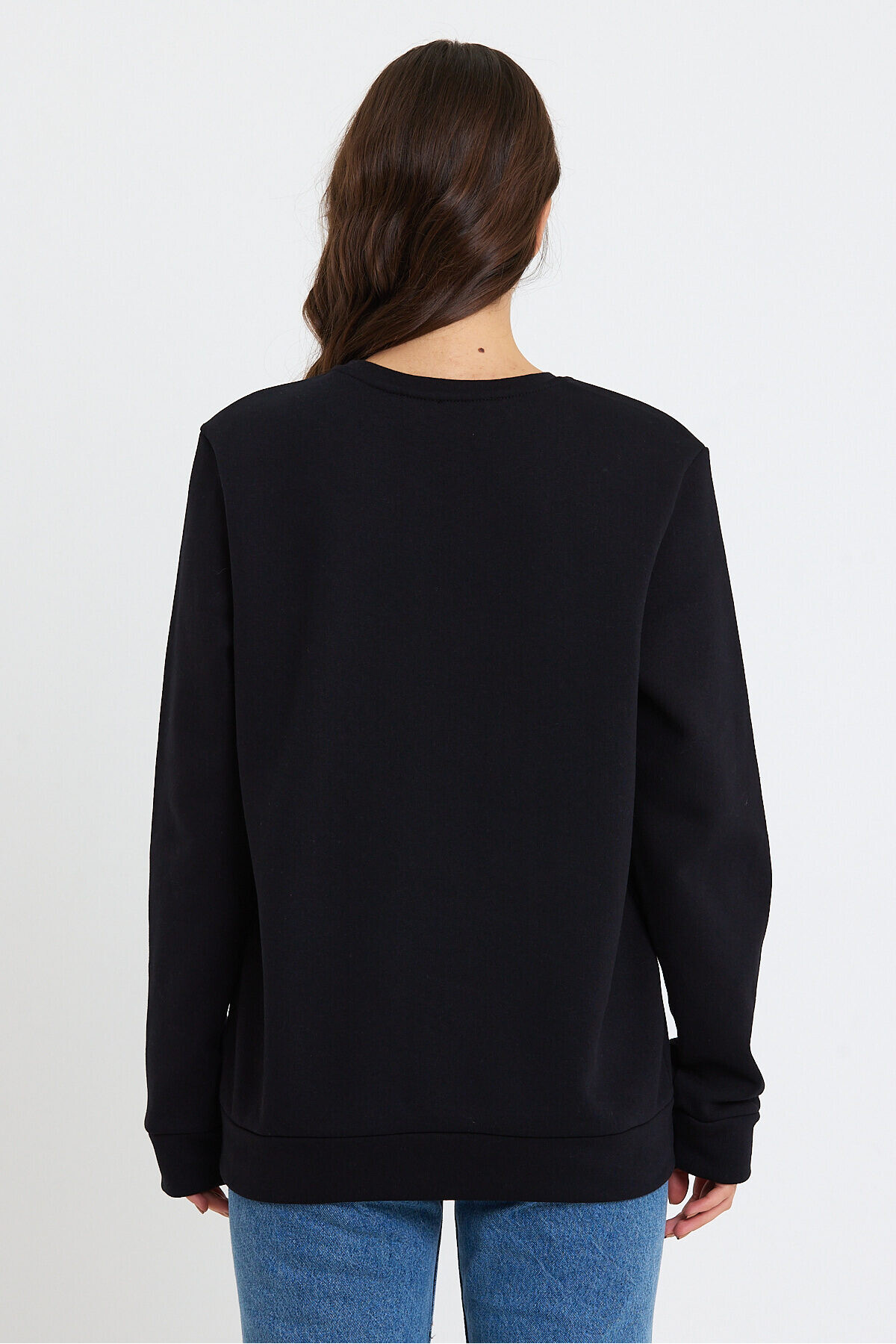 Süperlife Kadın Bisiklet Yaka Oversize Fit Brooklyn Baskılı İnce Sweatshirt SPR23SWK330