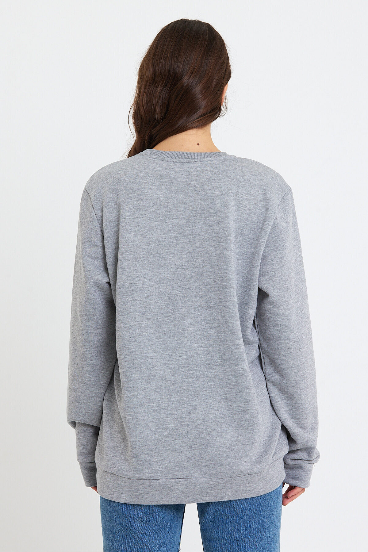 Süperlife Kadın Bisiklet Yaka Oversize Fit Brooklyn Baskılı İnce Sweatshirt SPR23SWK330