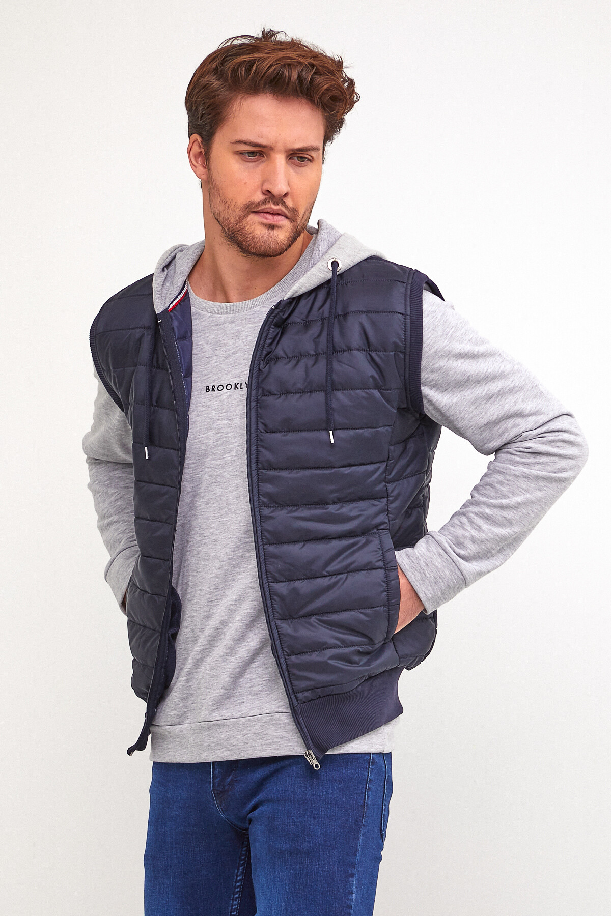 Erkek Kapşonlu Slim Fit Kapitone Yelek SPR22YK190 