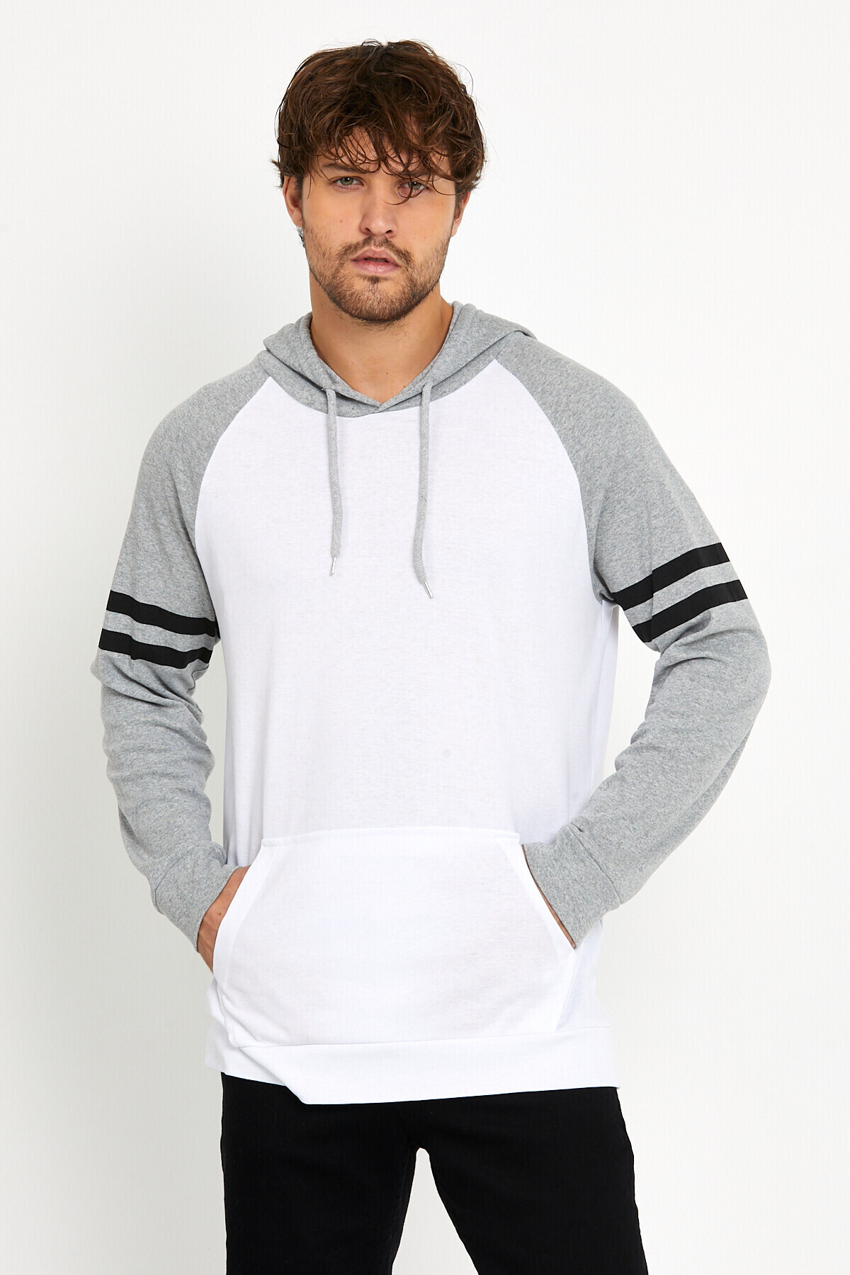 Süperlife Erkek Kapşonlu Regular Fit Kol Baskılı Sweatshirt İnce SPR22SWK105