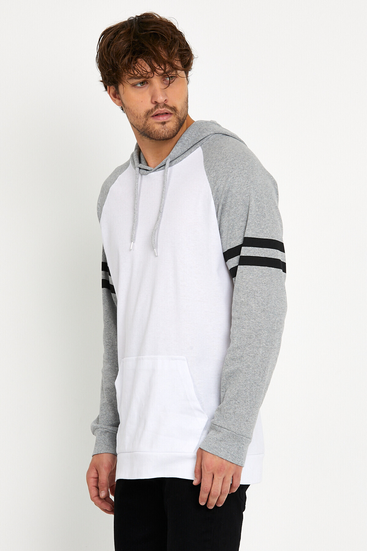 Süperlife Erkek Kapşonlu Regular Fit Kol Baskılı Sweatshirt İnce SPR22SWK105