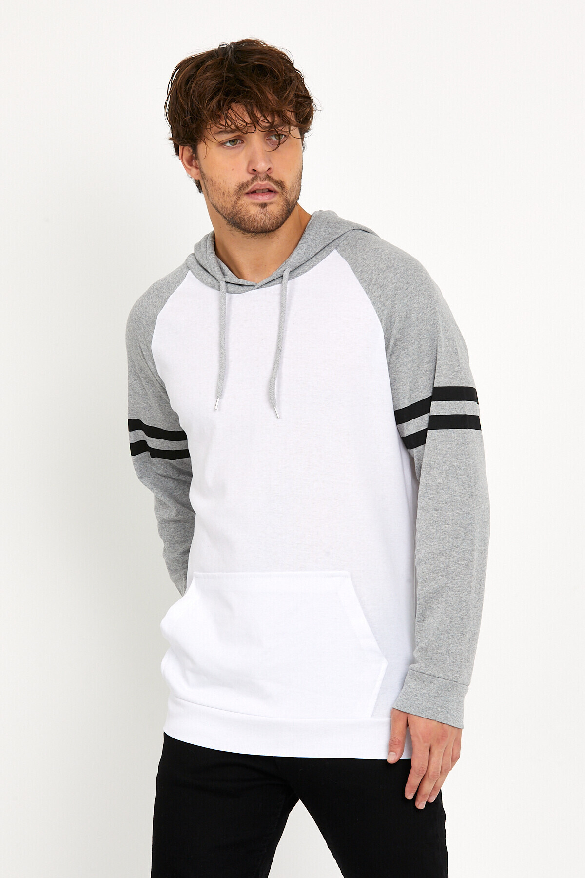 Süperlife Erkek Kapşonlu Regular Fit Kol Baskılı Sweatshirt İnce SPR22SWK105