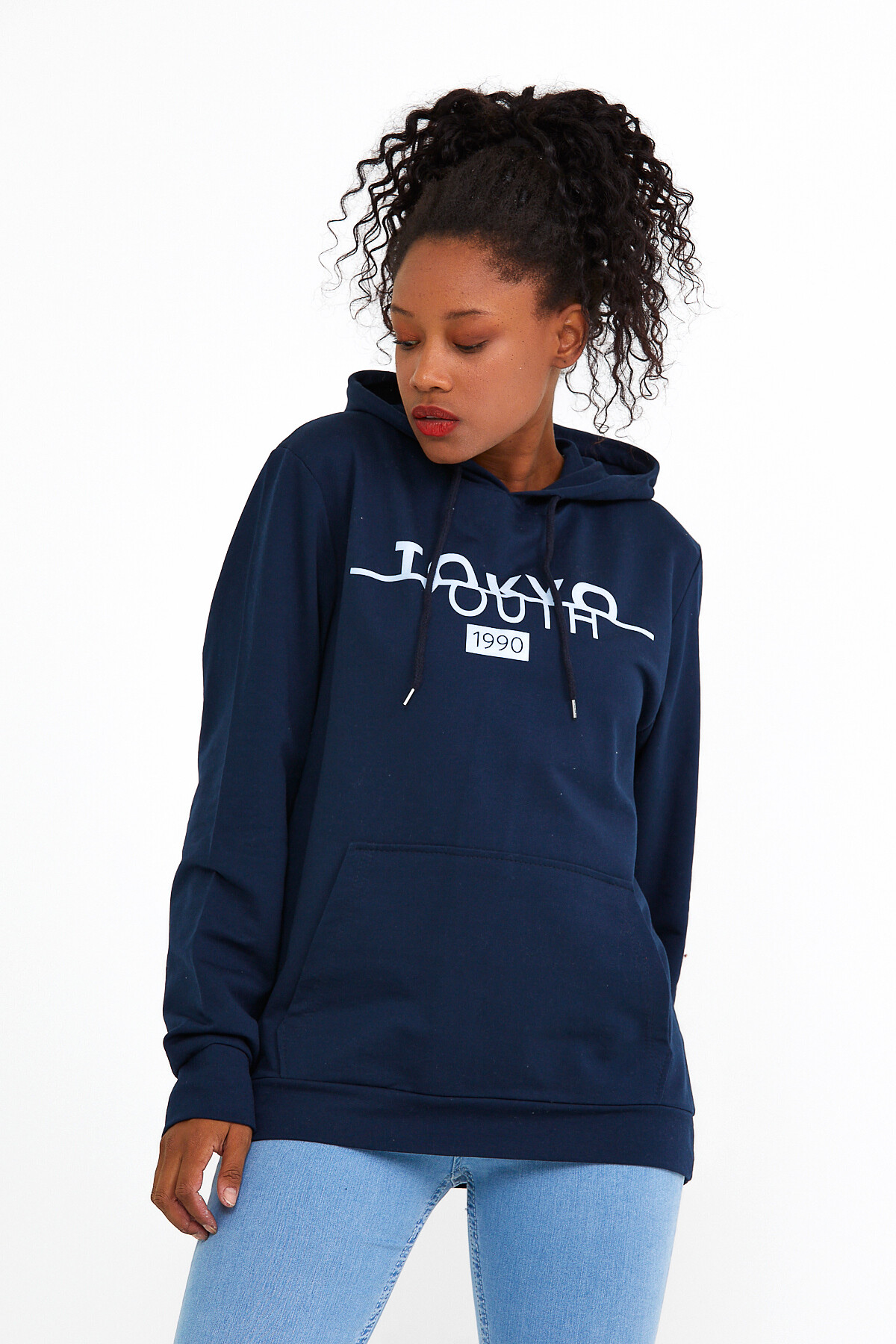 Süperlife Kadın Kapşonlu Regular Fit Tokya Baskılı İnce Sweatshirt SPR22SWK164