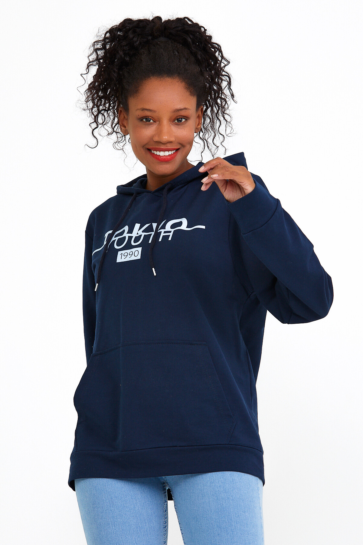 Süperlife Kadın Kapşonlu Regular Fit Tokya Baskılı İnce Sweatshirt SPR22SWK164