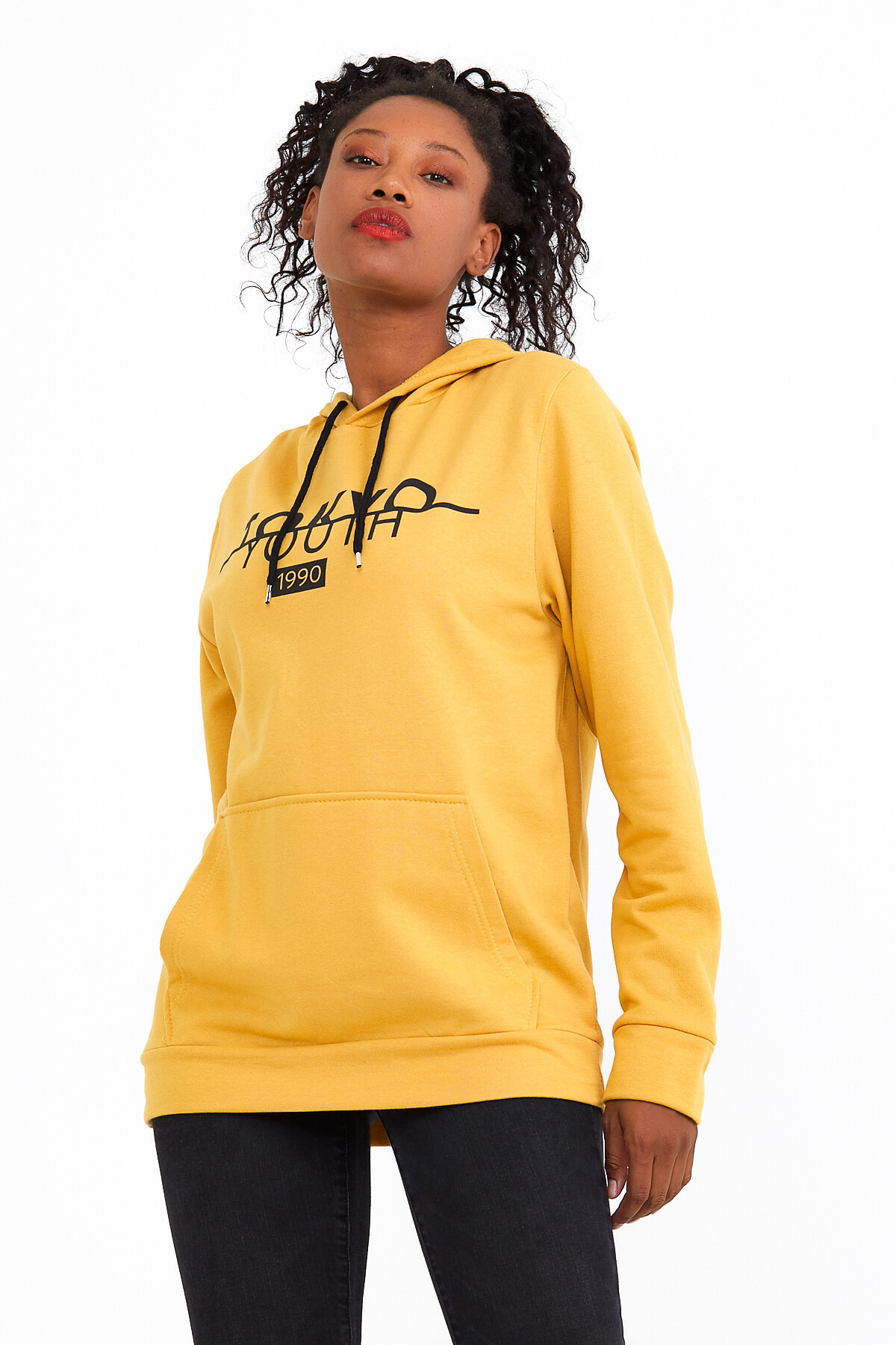 Süperlife Kadın Kapşonlu Regular Fit Tokya Baskılı İnce Sweatshirt SPR22SWK164