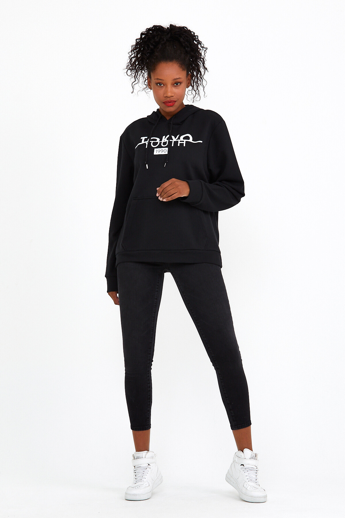 Süperlife Kadın Kapşonlu Regular Fit Tokya Baskılı İnce Sweatshirt SPR22SWK164