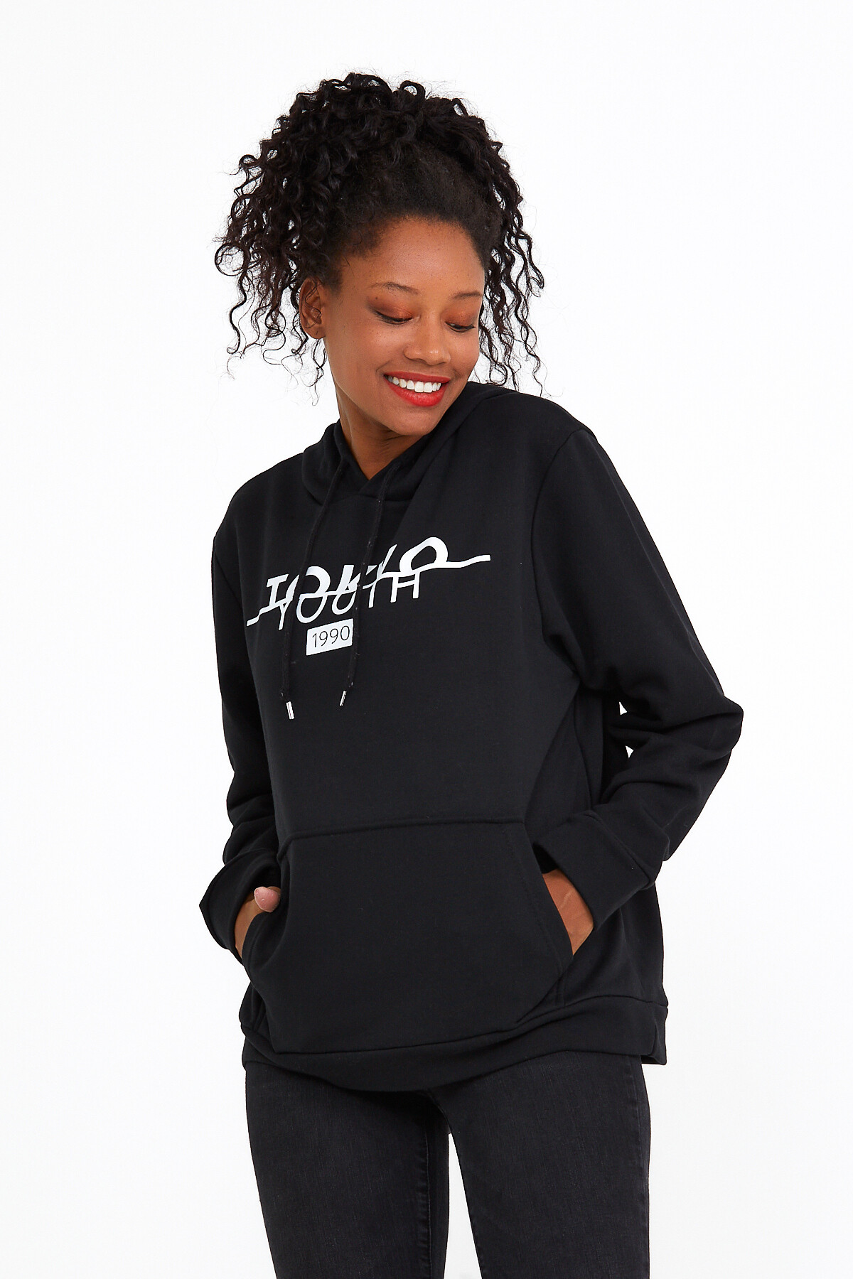 Süperlife Kadın Kapşonlu Regular Fit Tokya Baskılı İnce Sweatshirt SPR22SWK164
