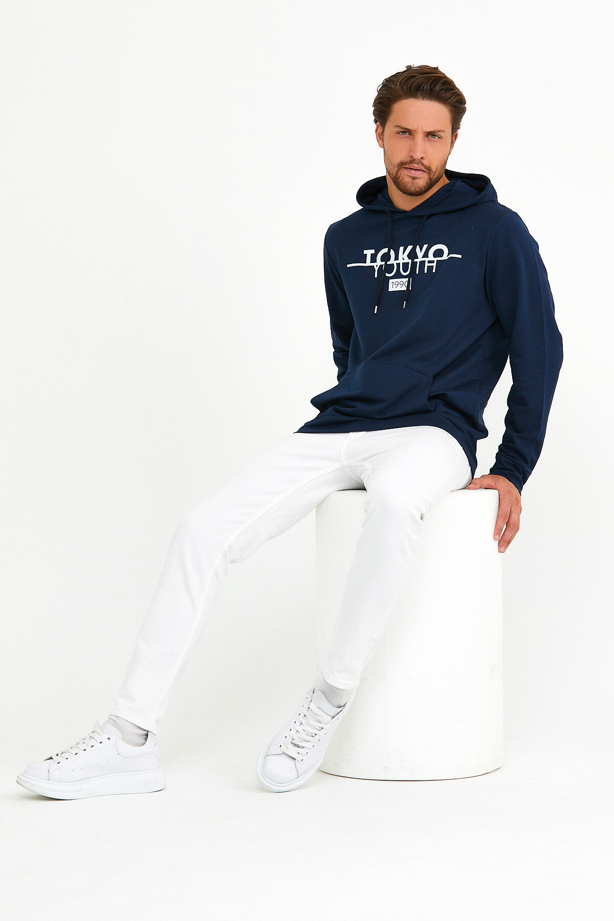 Süperlife Erkek Kapşonlu Regular Fit Tokyo Baskılı İnce Sweatshirt SPR22SW164