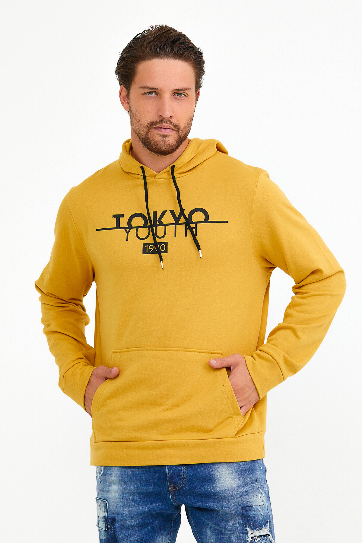 Süperlife Erkek Kapşonlu Regular Fit Tokyo Baskılı İnce Sweatshirt SPR22SW164