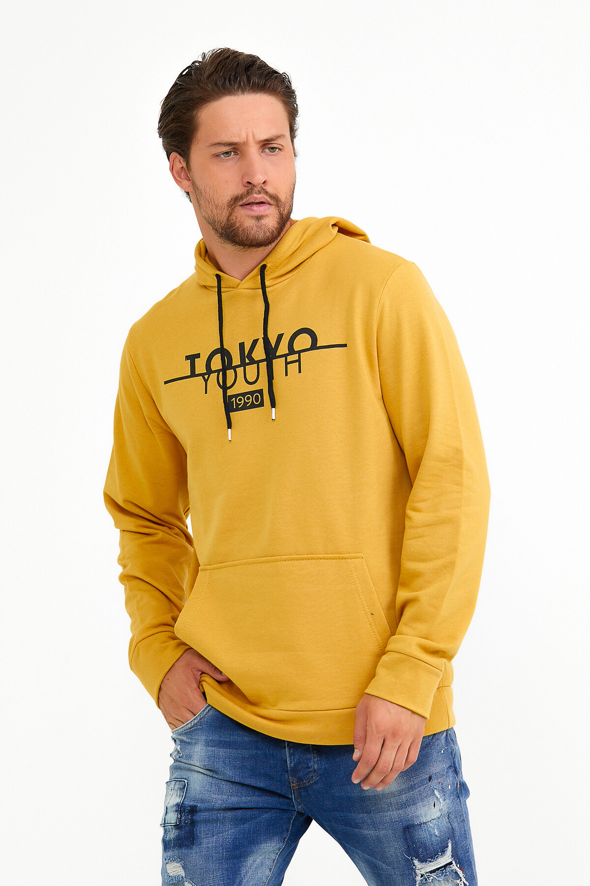 Süperlife Erkek Kapşonlu Regular Fit Tokyo Baskılı İnce Sweatshirt SPR22SW164