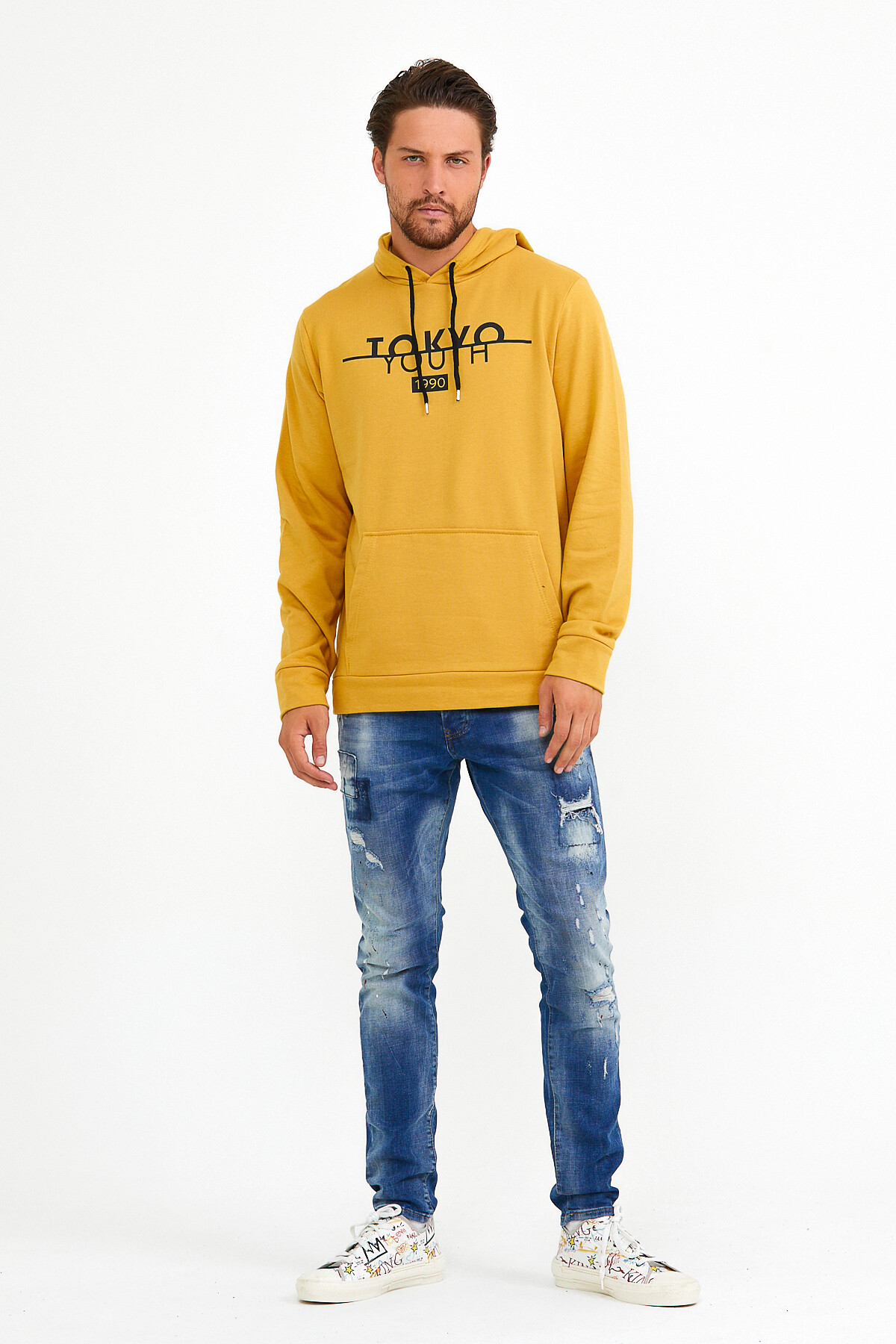 Süperlife Erkek Kapşonlu Regular Fit Tokyo Baskılı İnce Sweatshirt SPR22SW164