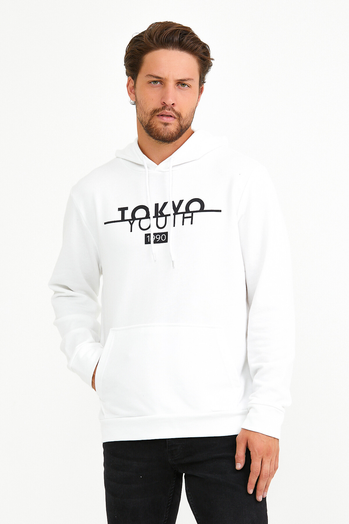 Süperlife Erkek Kapşonlu Regular Fit Tokyo Baskılı İnce Sweatshirt SPR22SW164