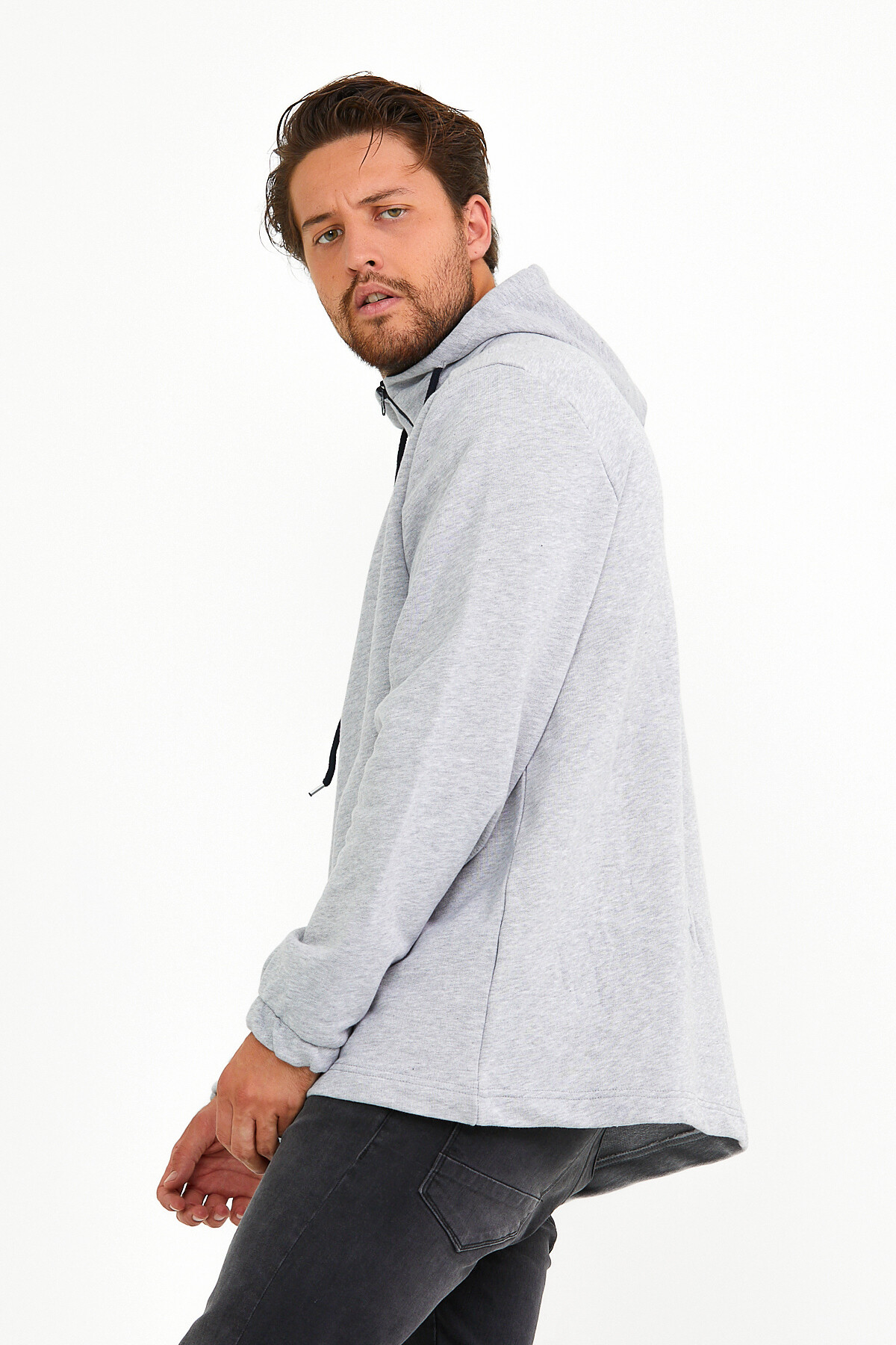 Süperlife Erkek Kapşonlu Regular Fit Yarım Fermuarlı İnce Sweatshirt SPR22SW170