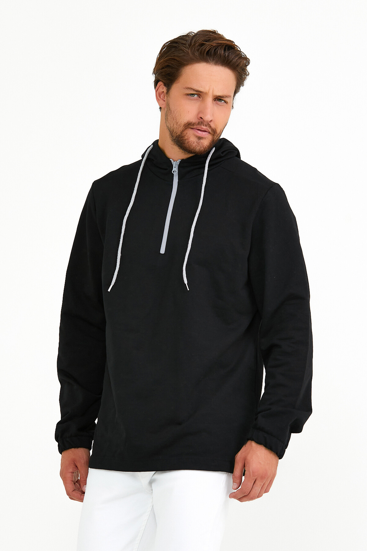 Süperlife Erkek Kapşonlu Regular Fit Yarım Fermuarlı İnce Sweatshirt SPR22SW170
