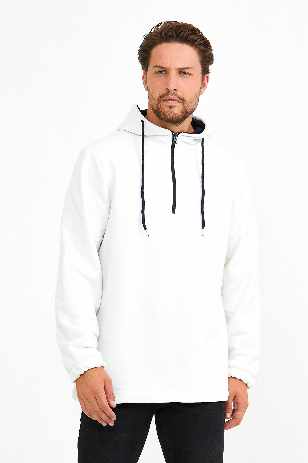 Süperlife Erkek Kapşonlu Regular Fit Yarım Fermuarlı İnce Sweatshirt SPR22SW170