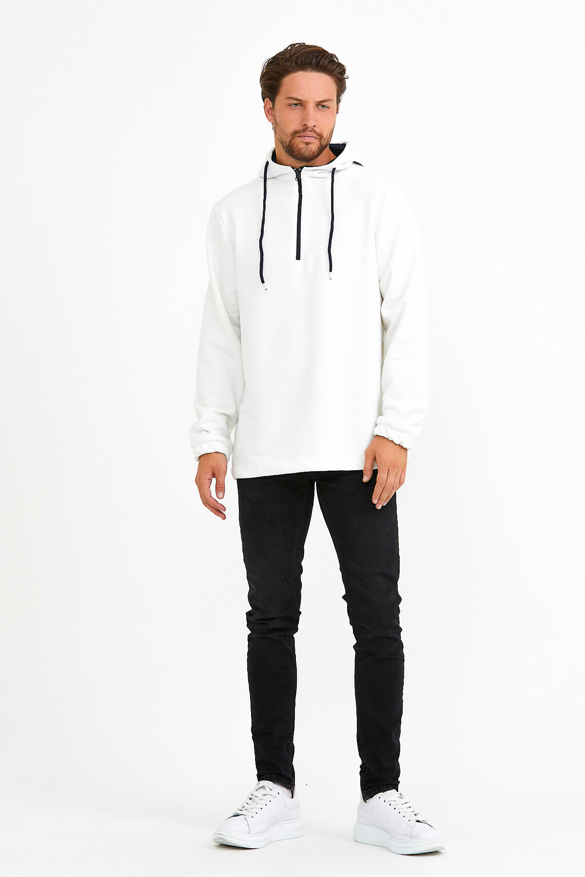 Süperlife Erkek Kapşonlu Regular Fit Yarım Fermuarlı İnce Sweatshirt SPR22SW170