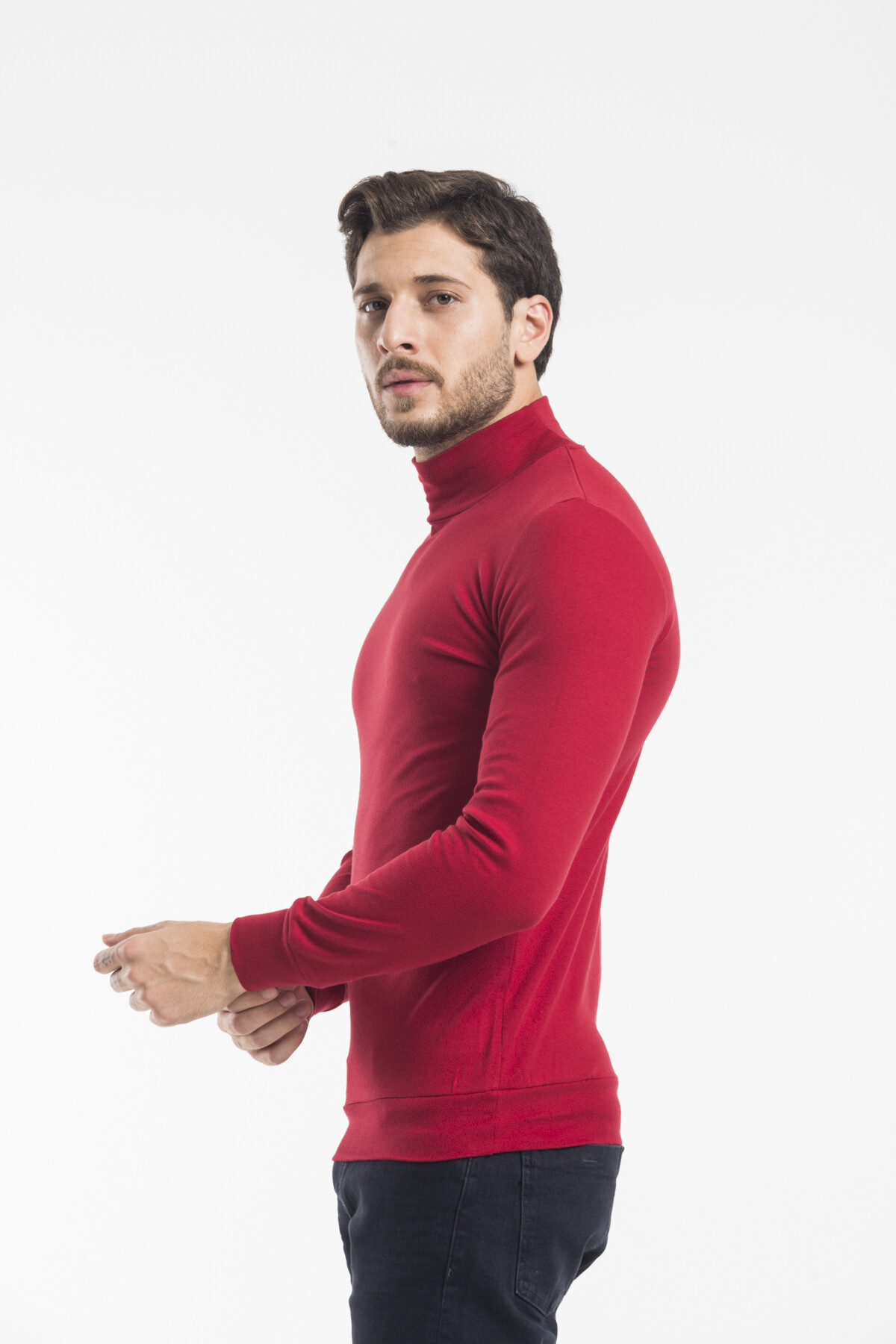 Süperlife Balıkcı Yaka Uzun Kollu Dar Kalıp İnce Erkek Sweatshirt SPR 2019K21