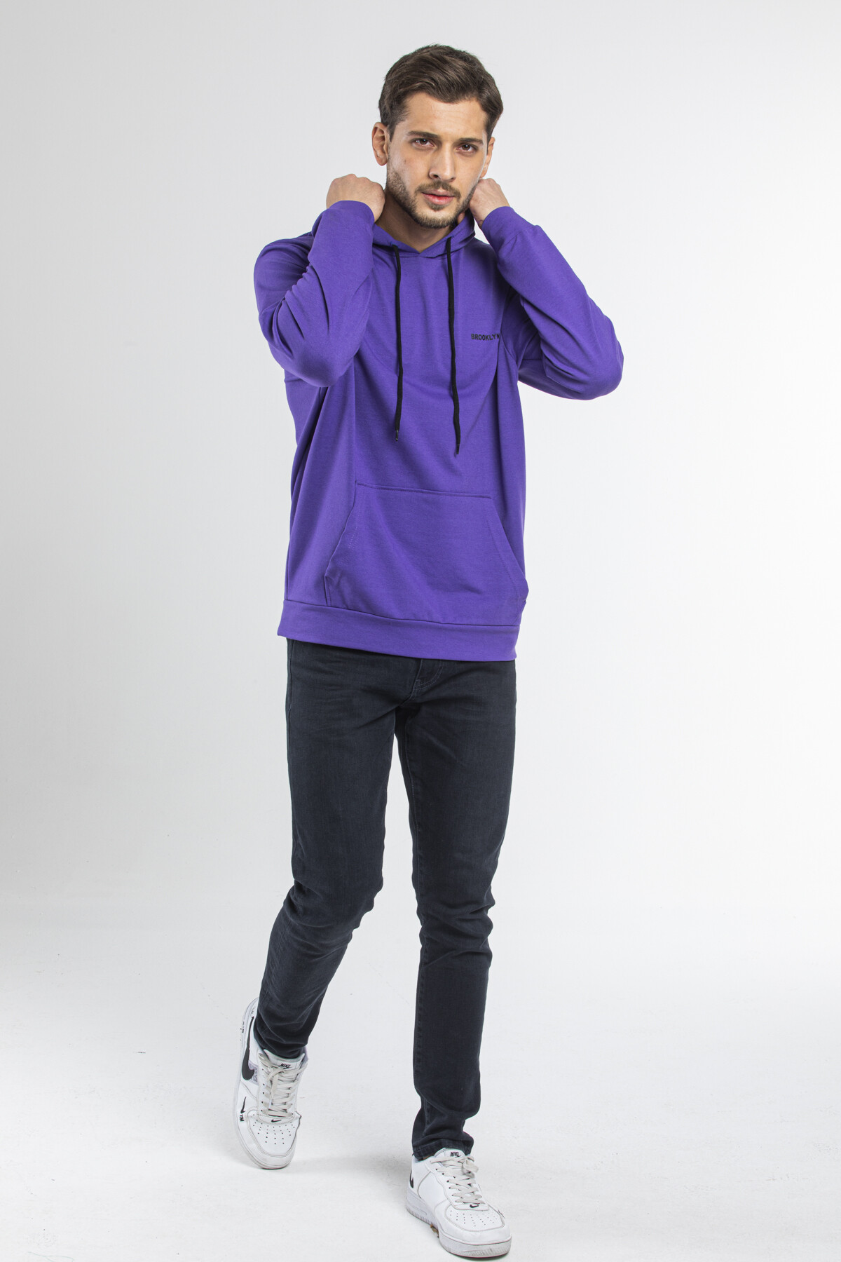 Süperlife Kapşonlu Uzun Kollu Baskılı Dar Kalıp İnce Erkek Sweatshirt SPR 2019K61